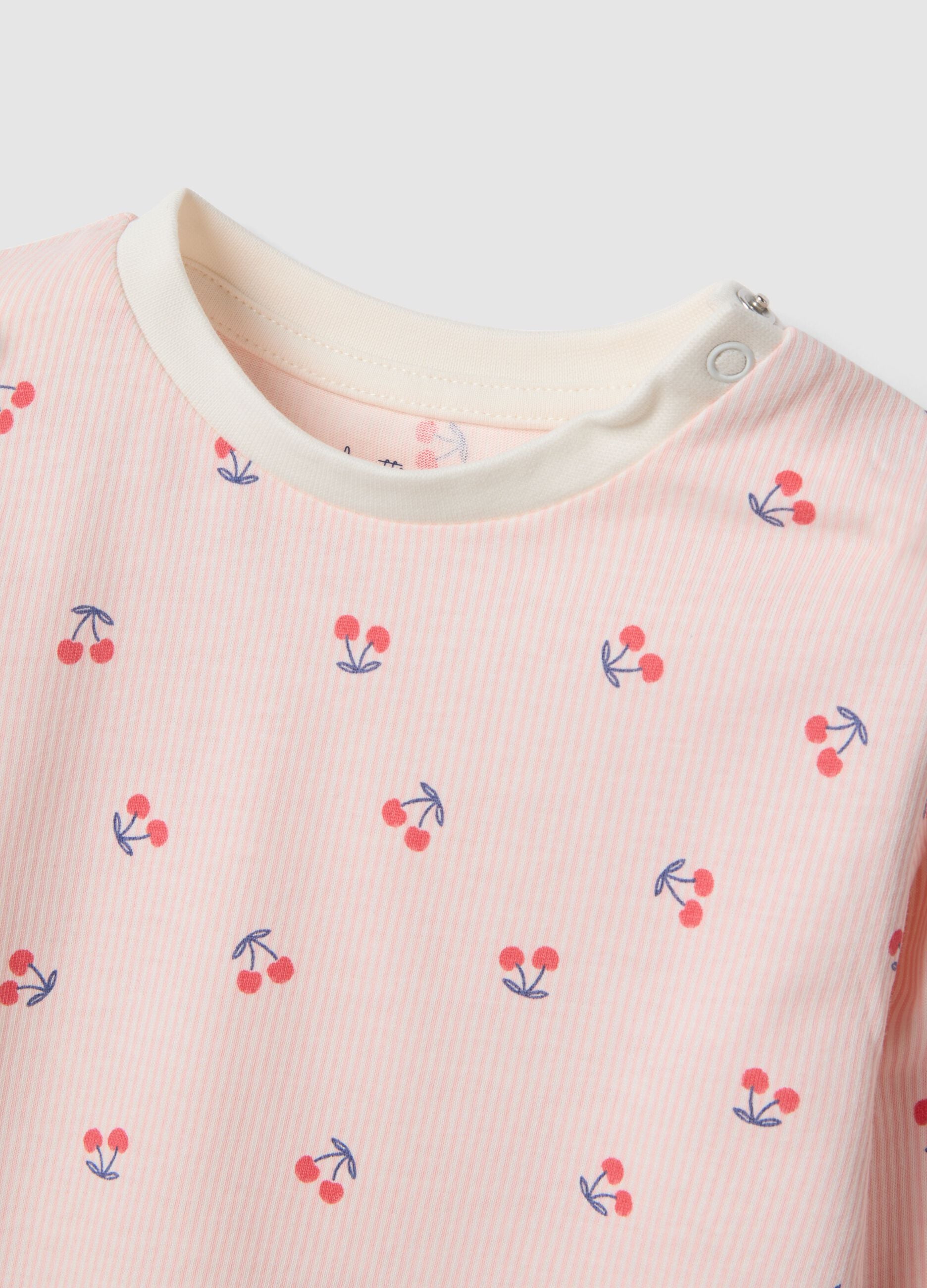 Newborn's regular fit pink pure cotton pyjamas with cherries