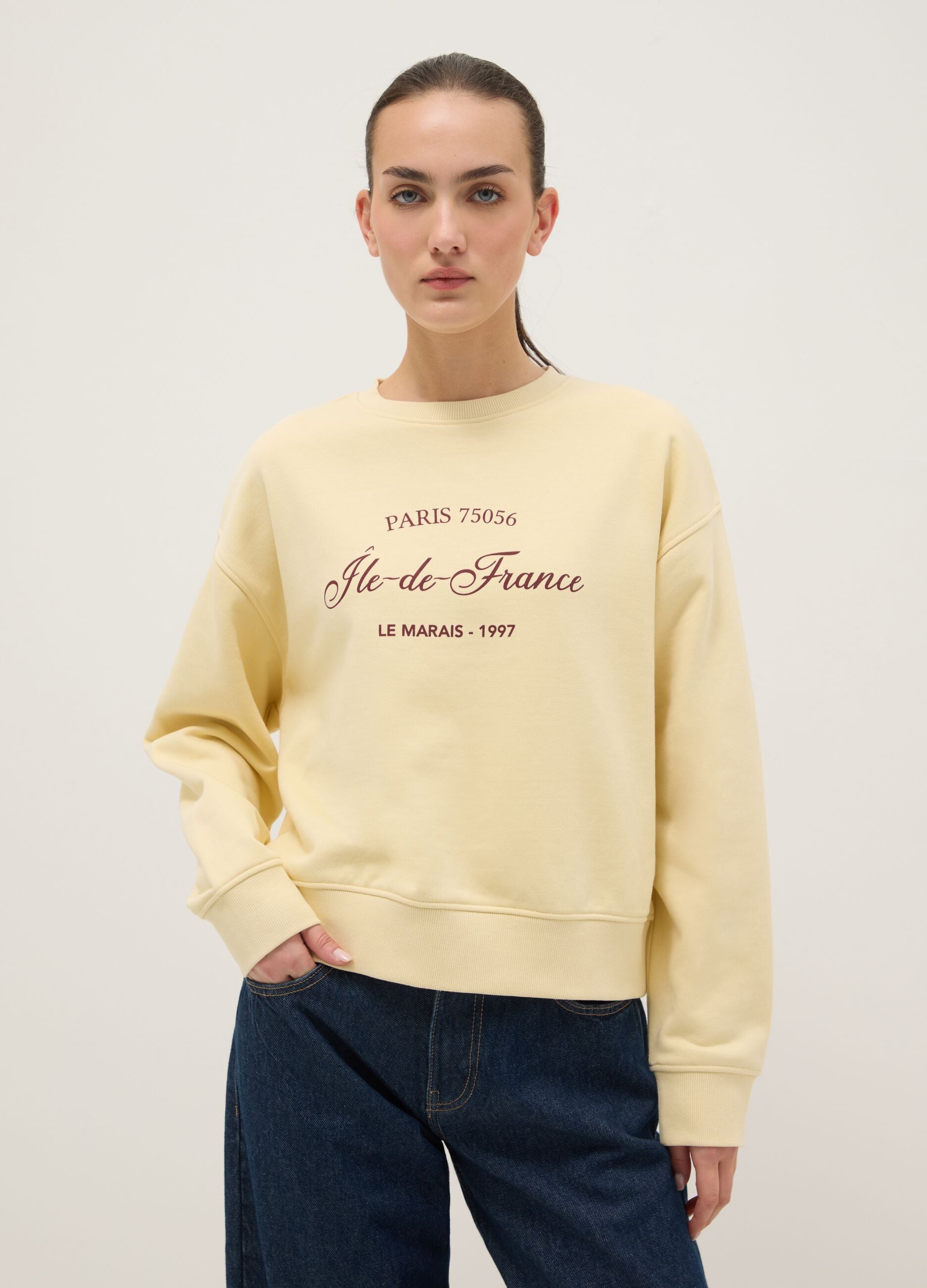 Yellow cotton blend sweatshirt regular fit