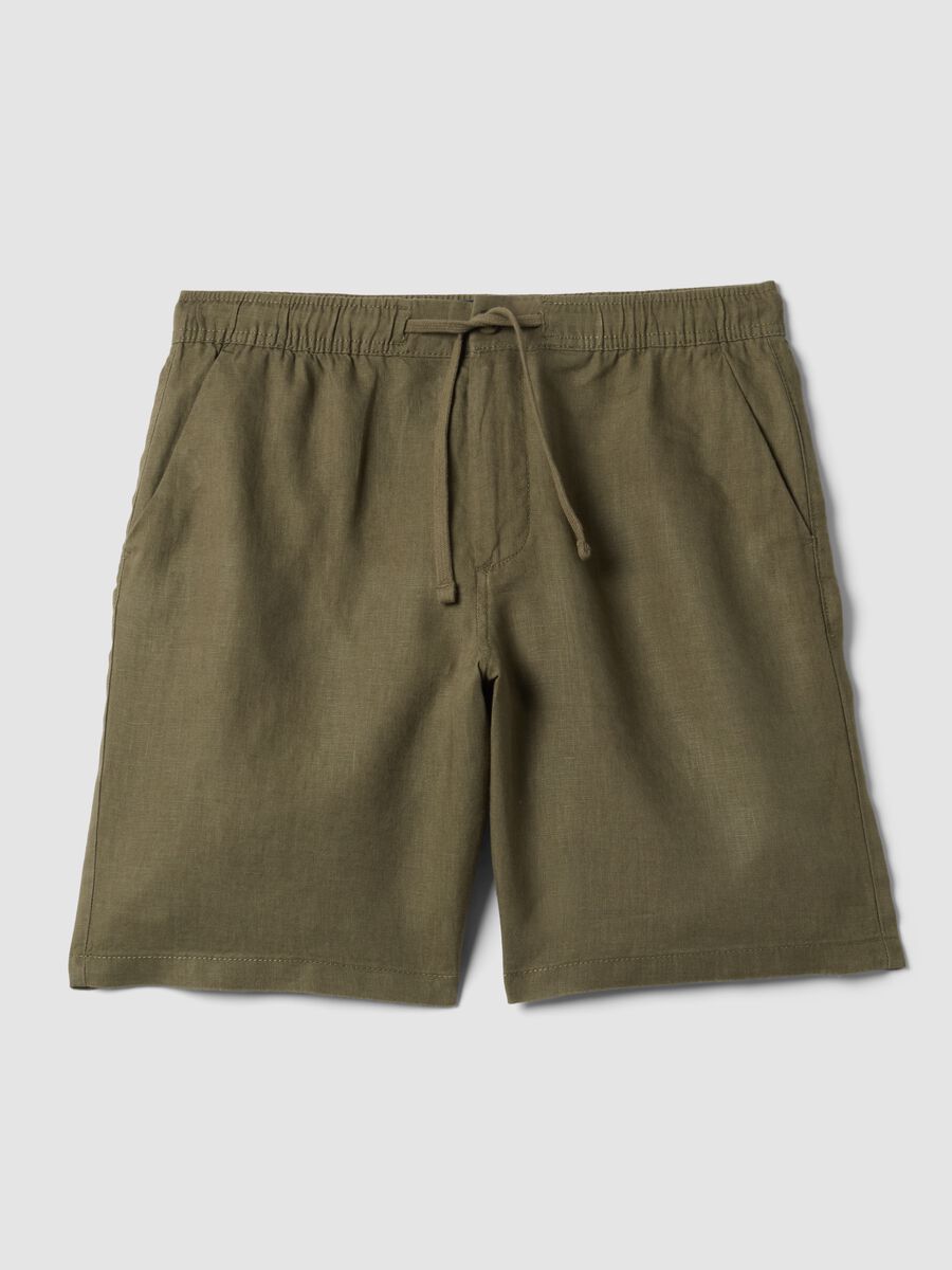 Green pure linen Bermuda shorts with elasticated waist_4