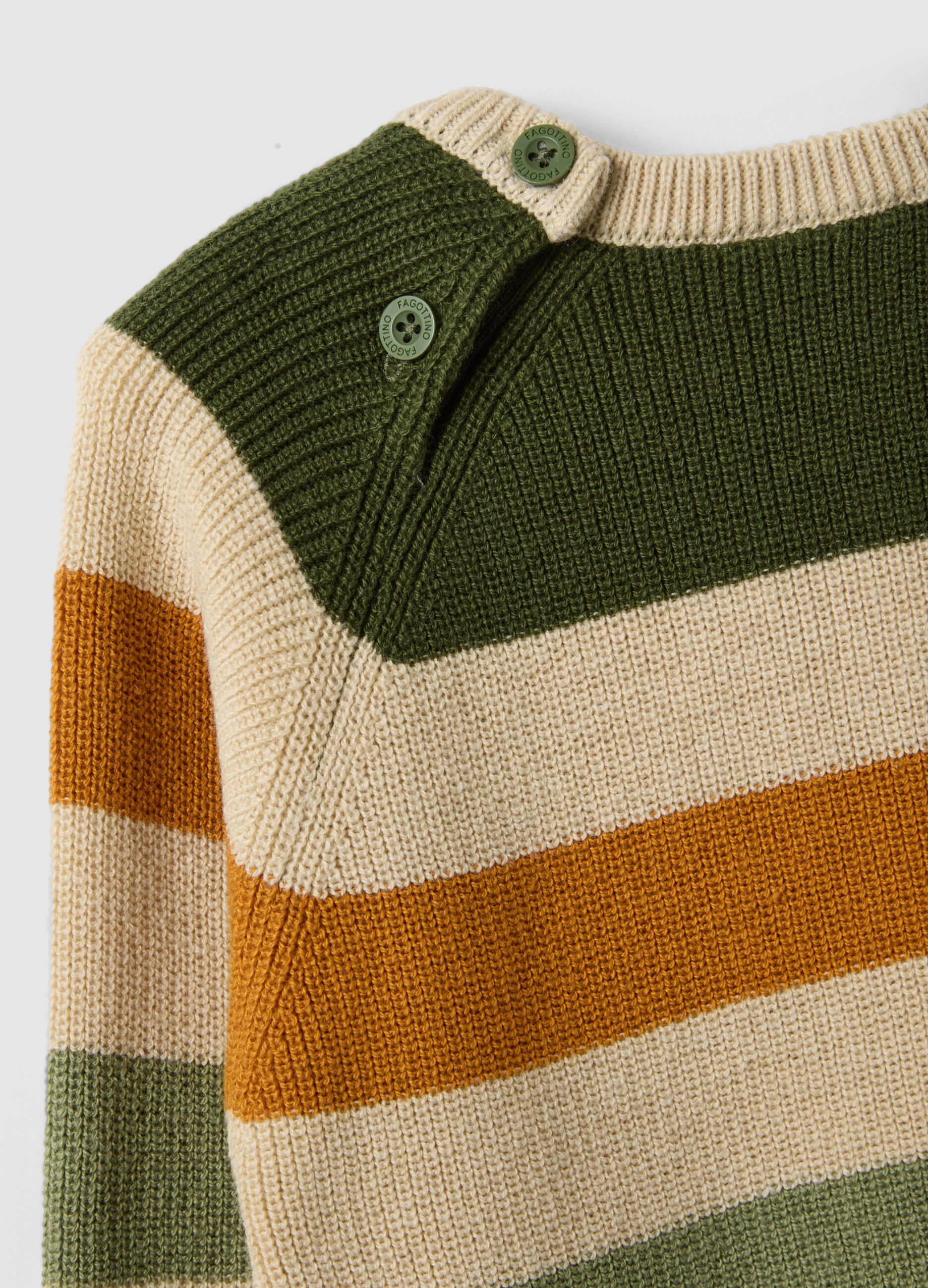 Boys&rsquo; multicolour striped cotton-blend jumper with buttons, regular fit