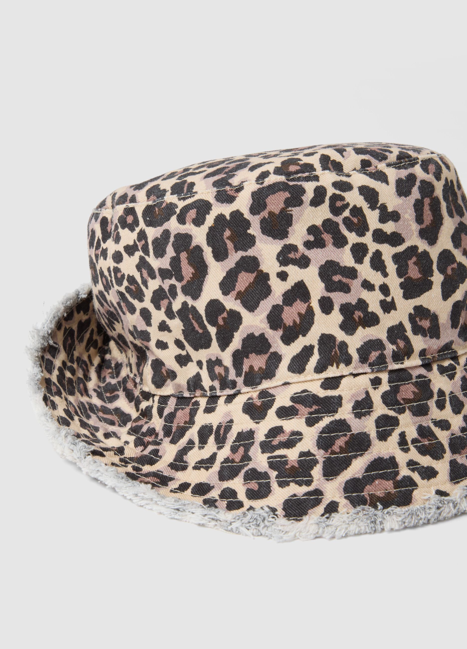 Multicolour Leopard Print Cotton Bucket Hat for Girls
