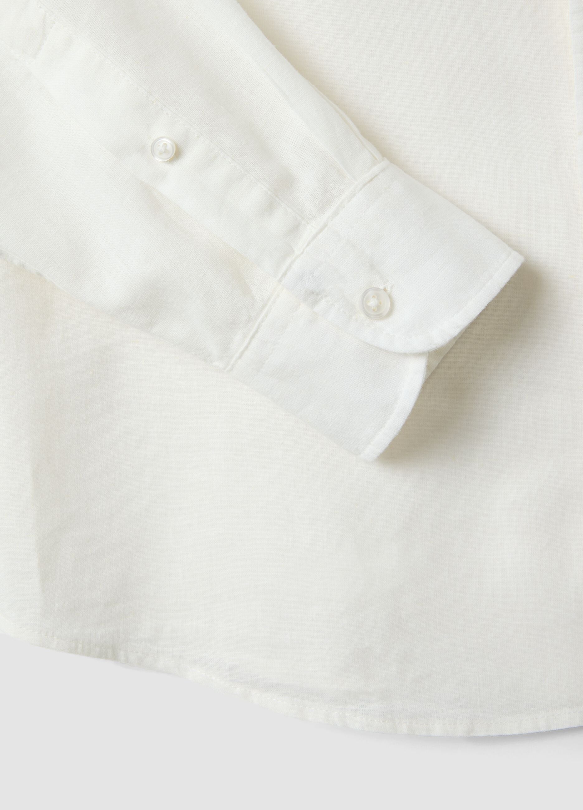 White regular fit linen-cotton blend shirt