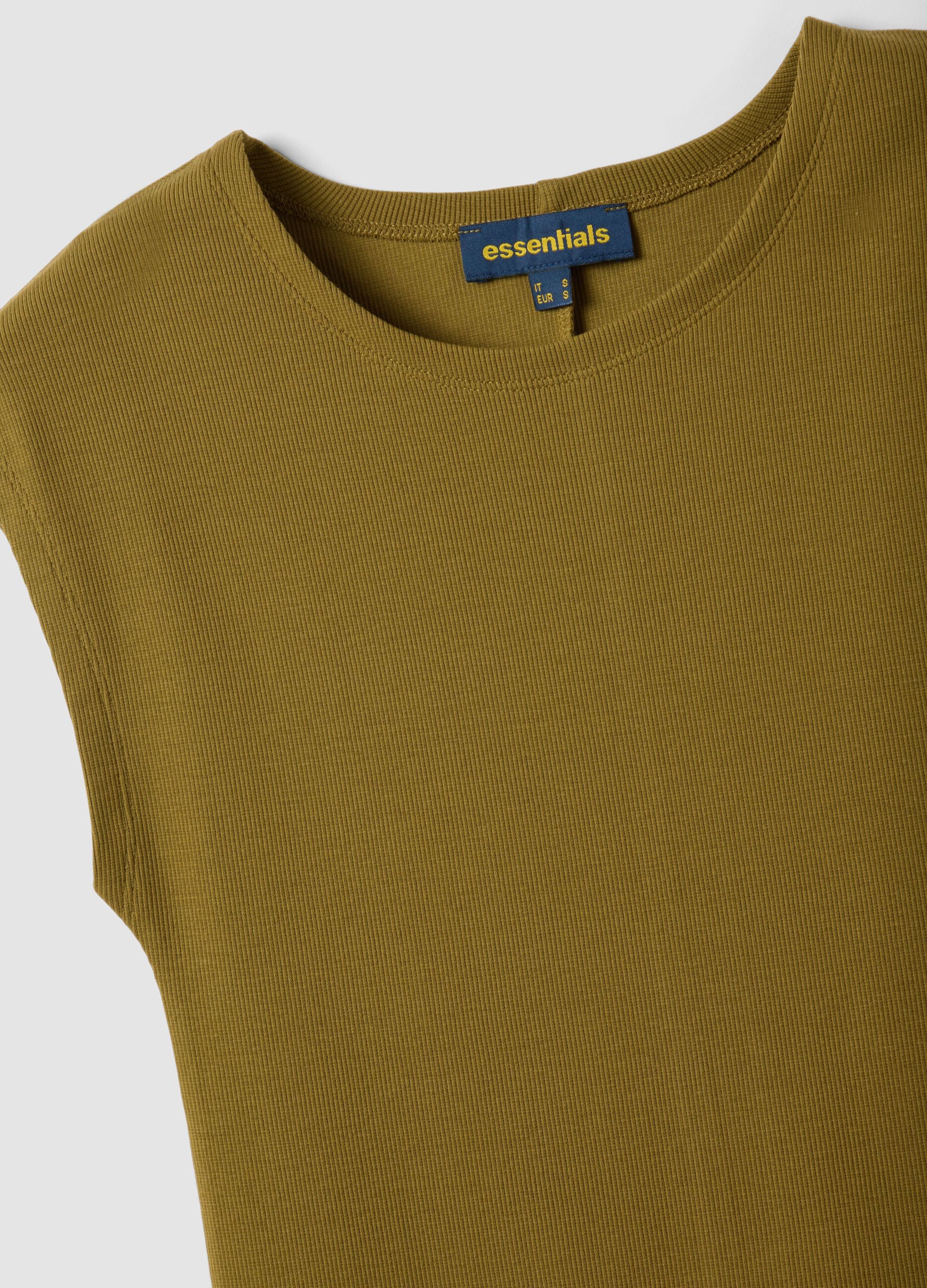 Green sleeveless fitted stretch-cotton dress