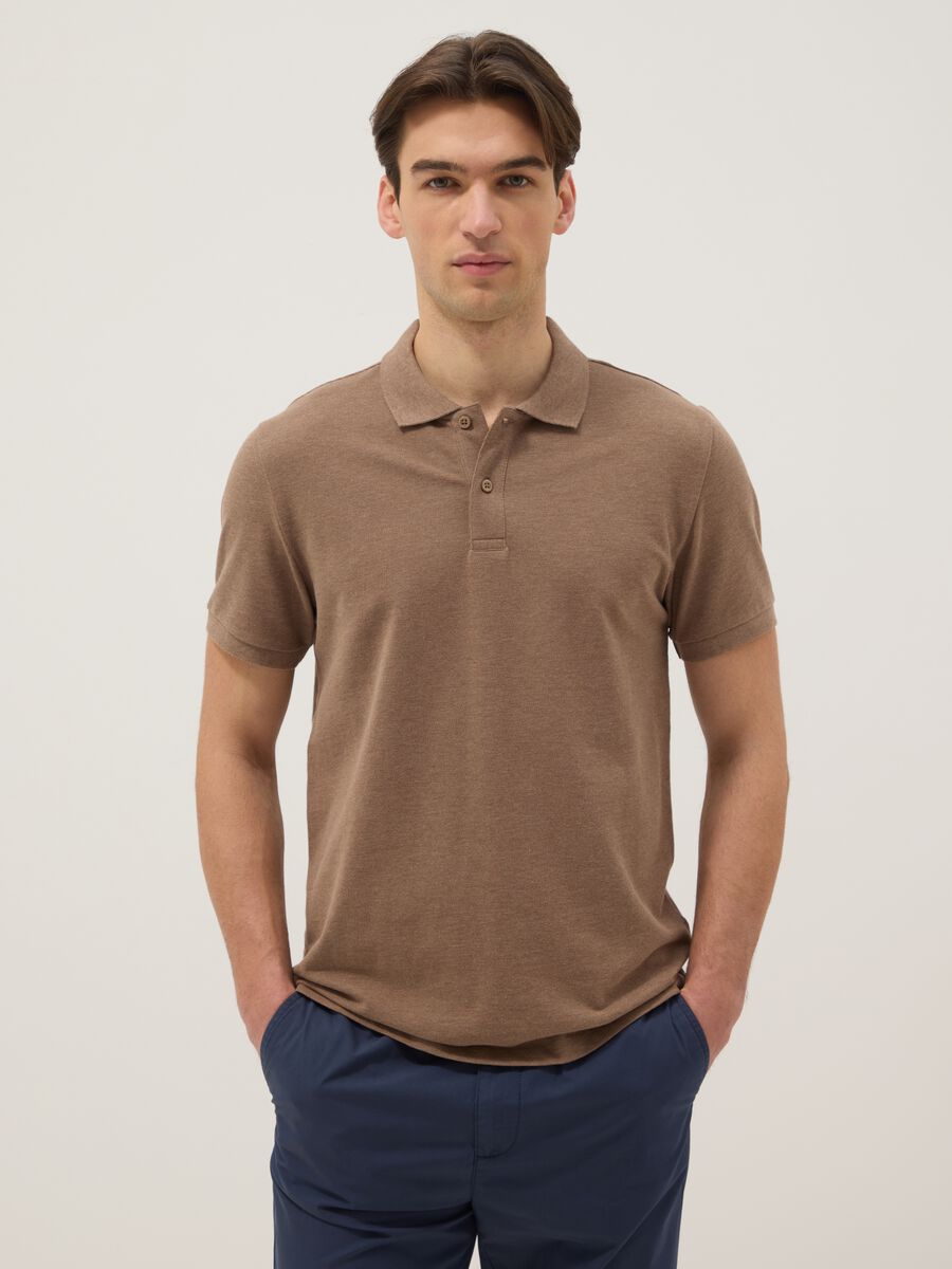 Brown pure cotton short-sleeve regular fit polo_0