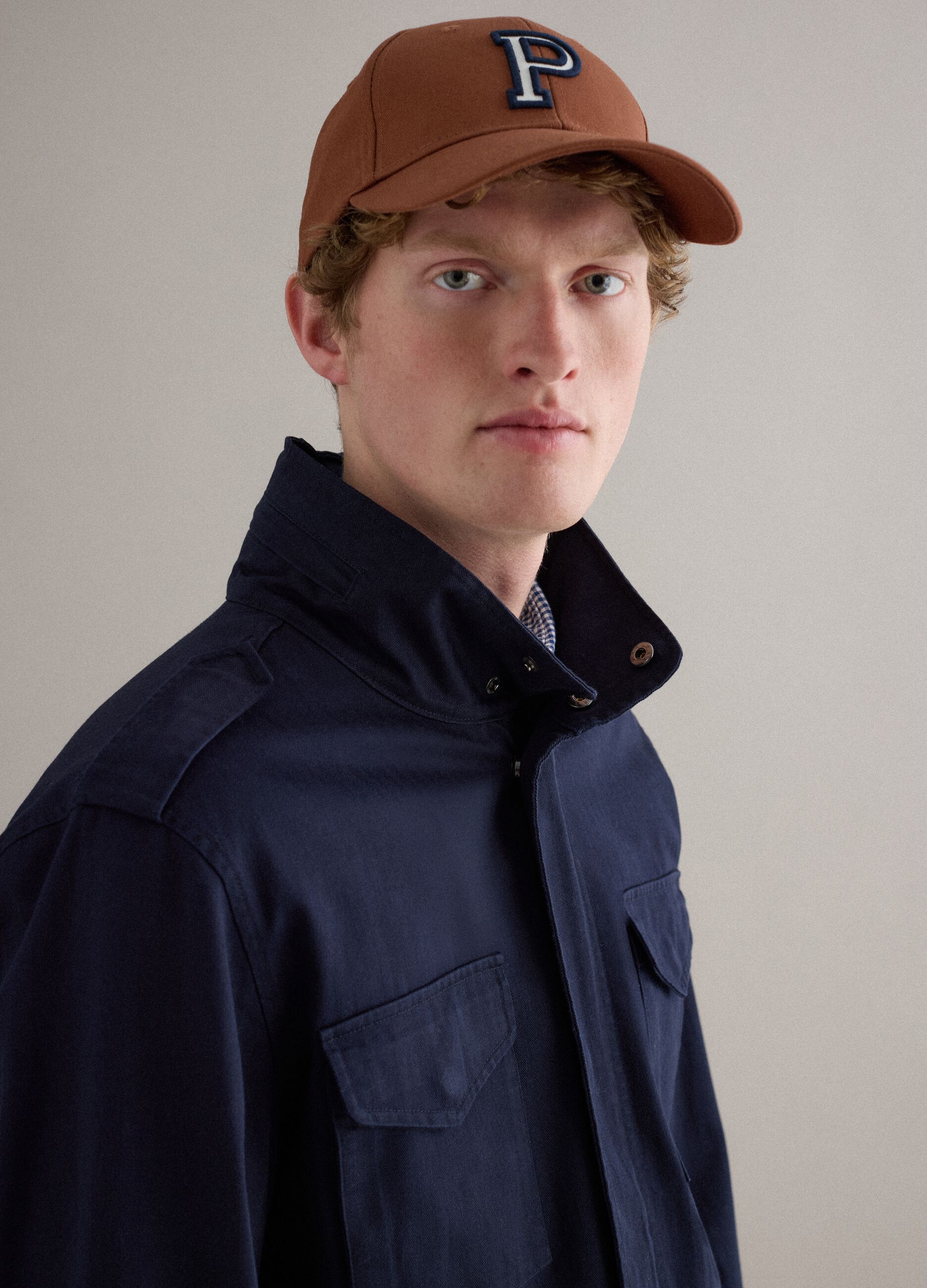 Blue cotton parka jacket regular fit with pockets and zip