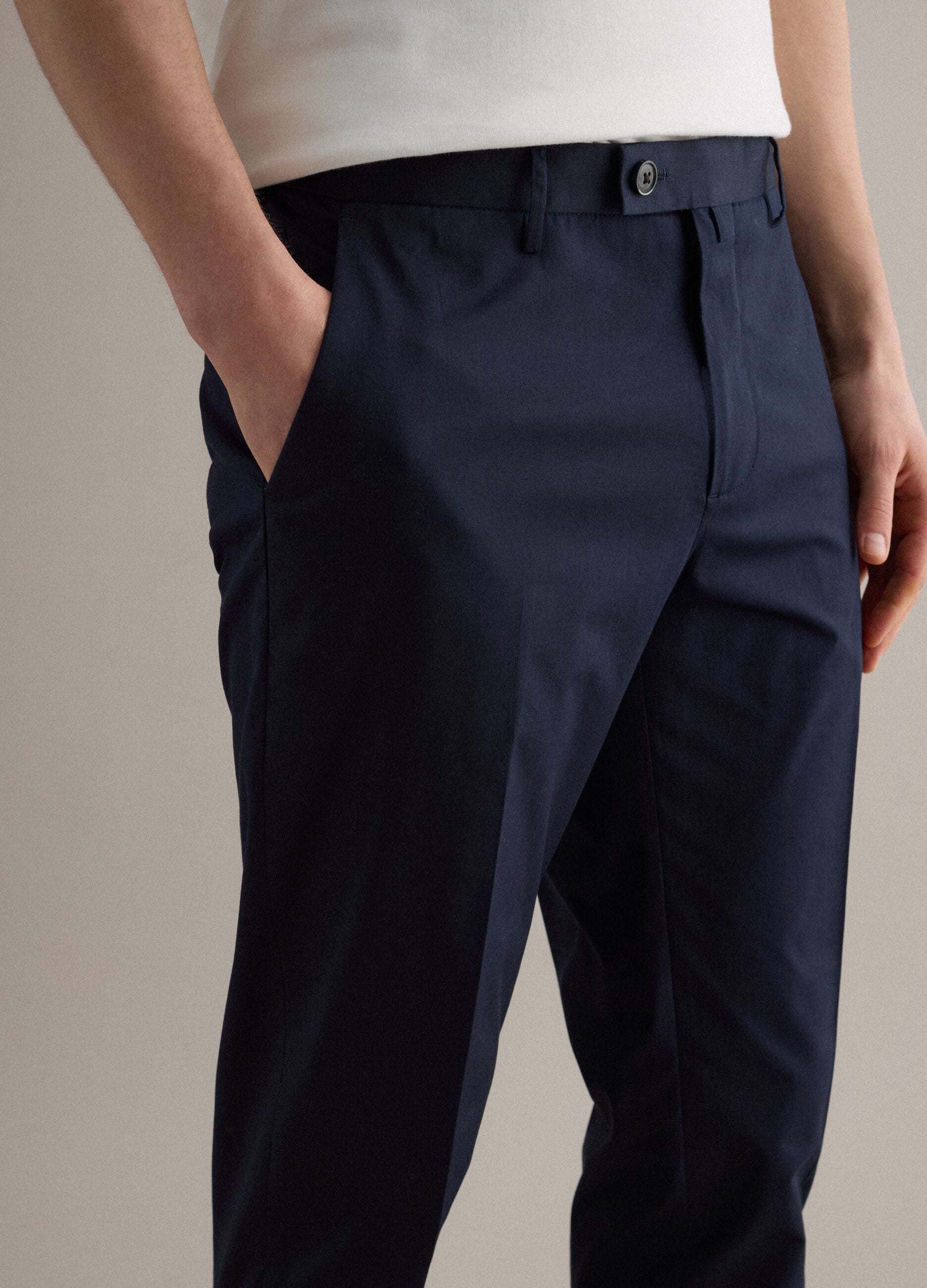 Blue Stretch Cotton Regular Fit Trousers
