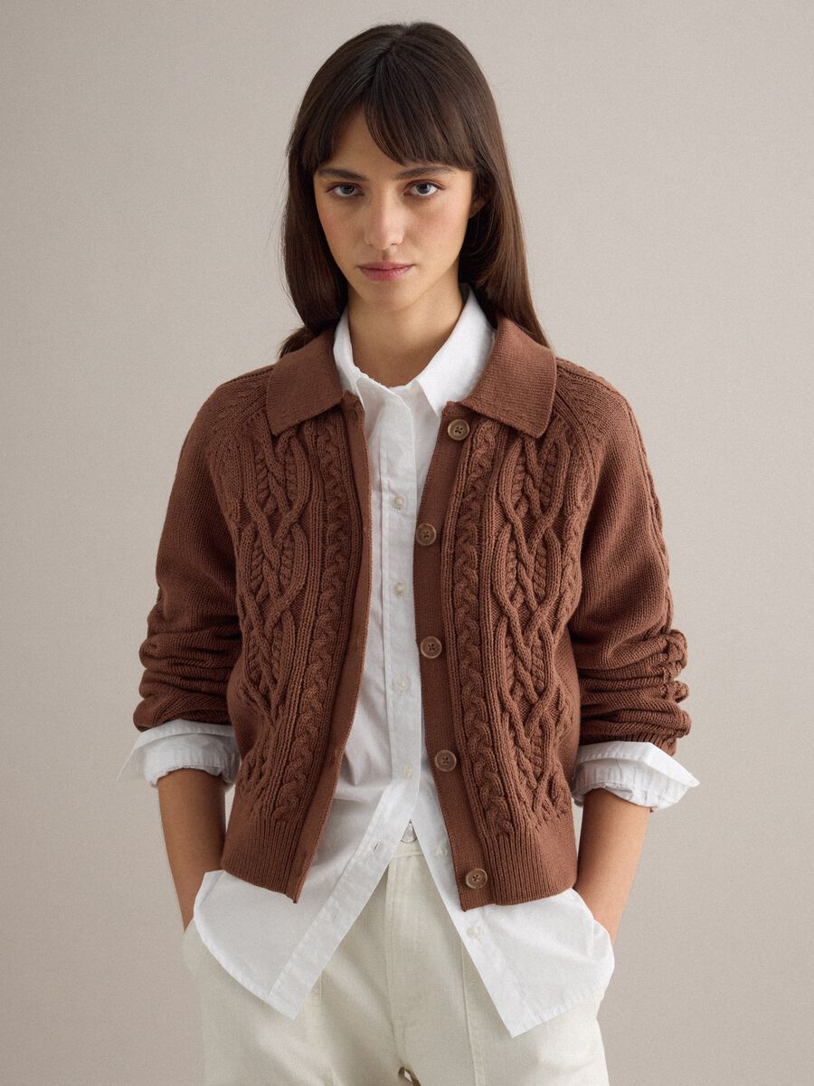 Regular fit brown pure cotton cardigan_1