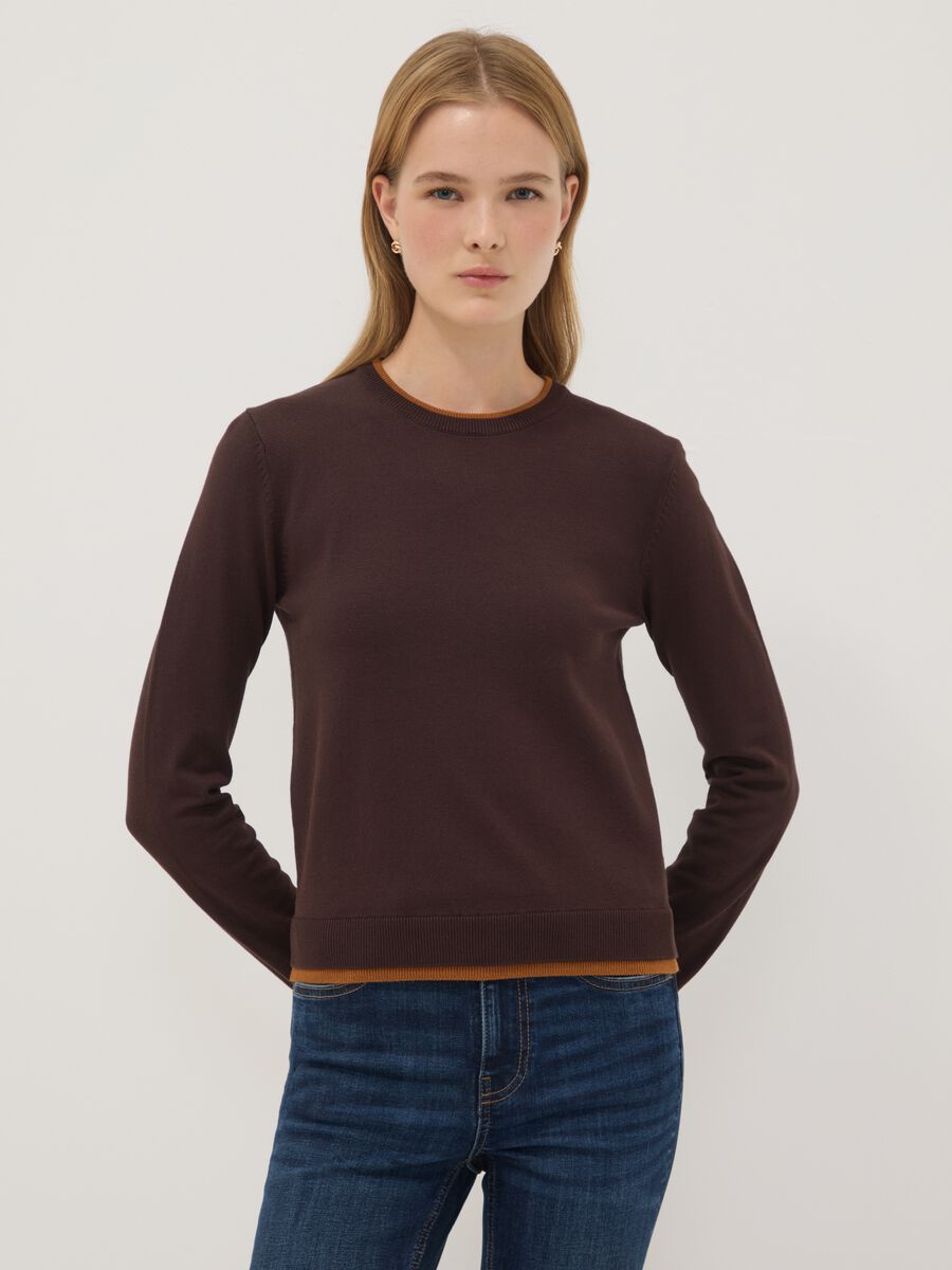 Brown long-sleeved viscose-blend jumper_1