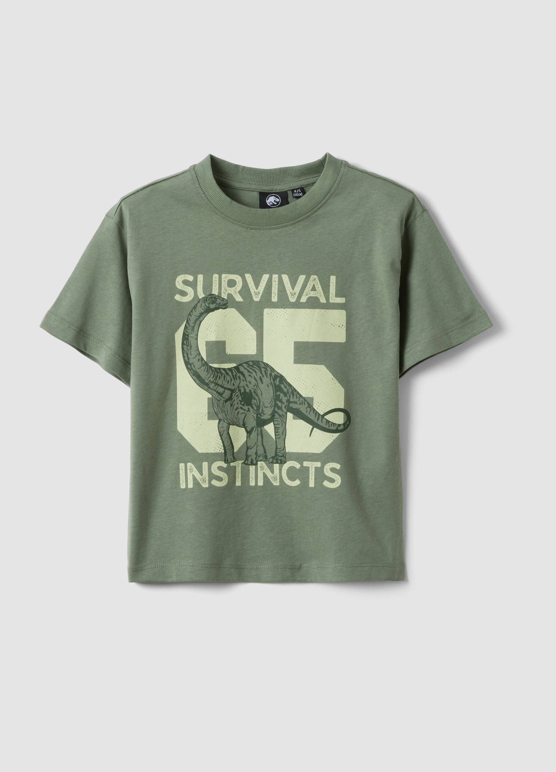 Kids' green pure cotton oversized fit t-shirt with print