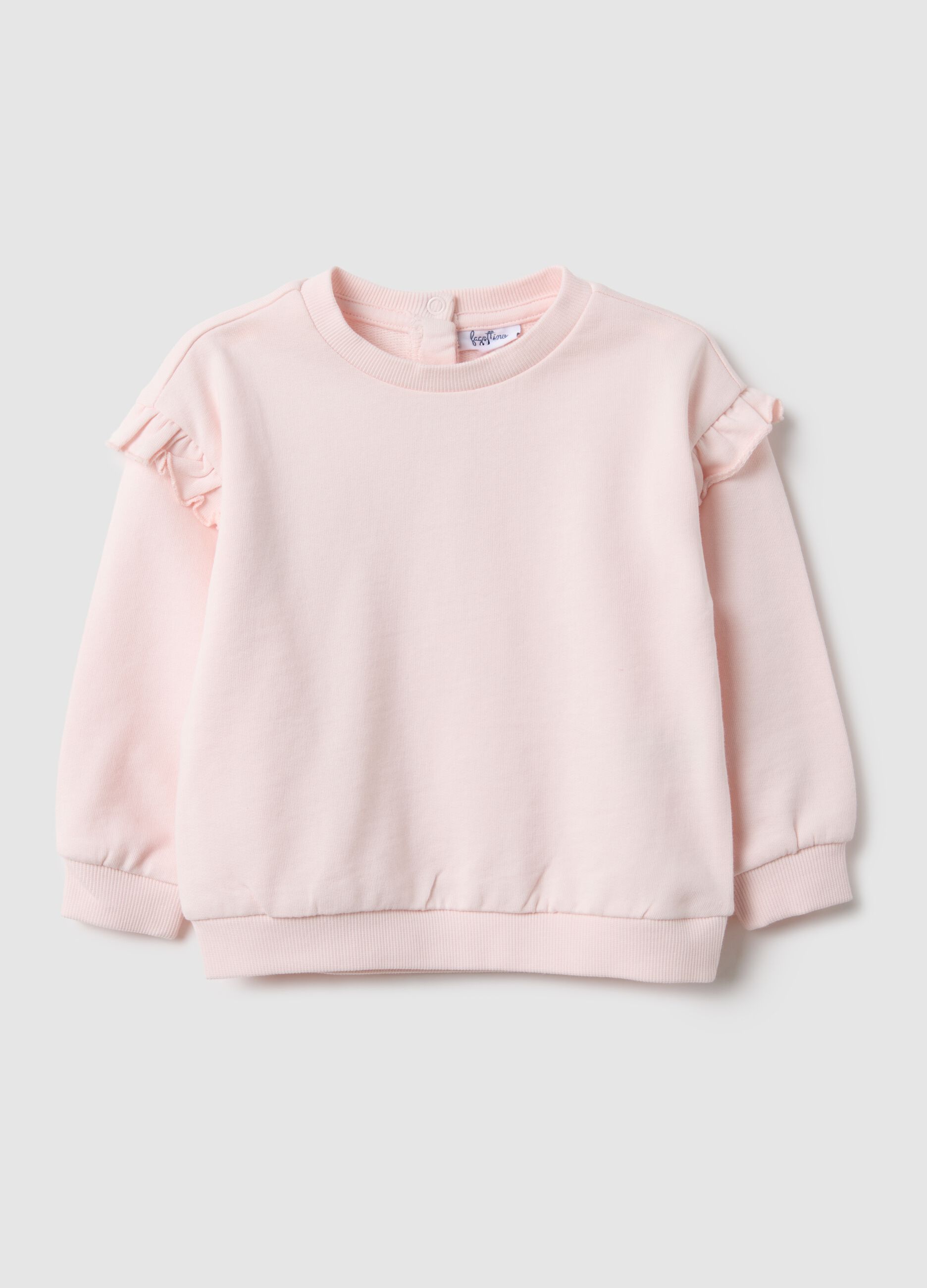 Pure cotton pink regular fit sweatshirt with frills for baby girl