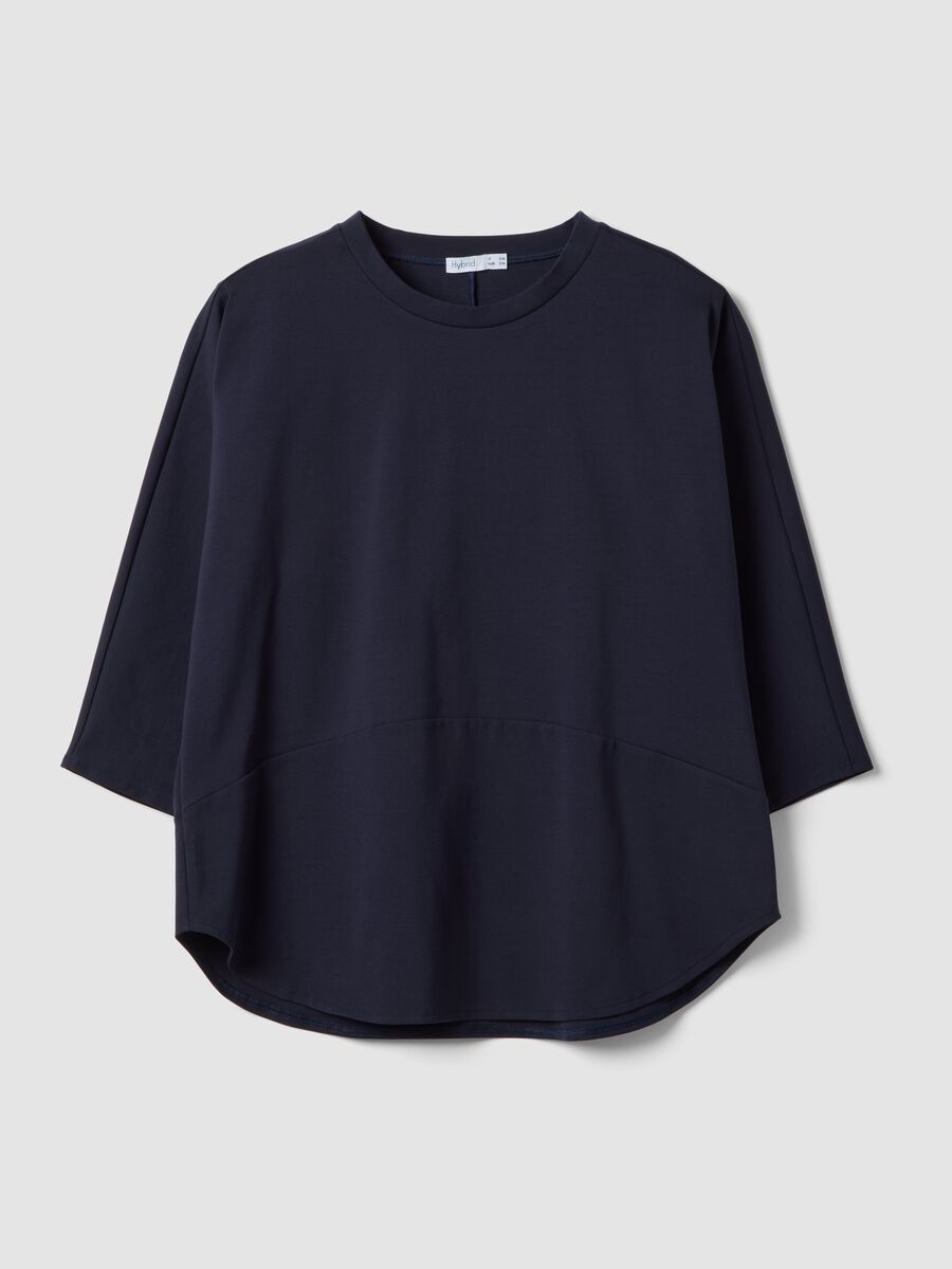 Blue Stretch Cotton Blend Regular Fit T-shirt_4