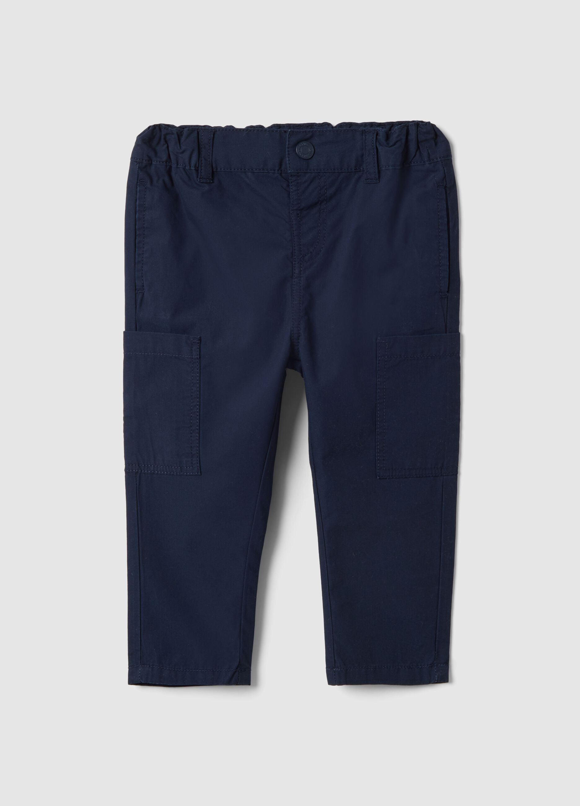 Blue pure cotton cargo trousers for kids regular fit