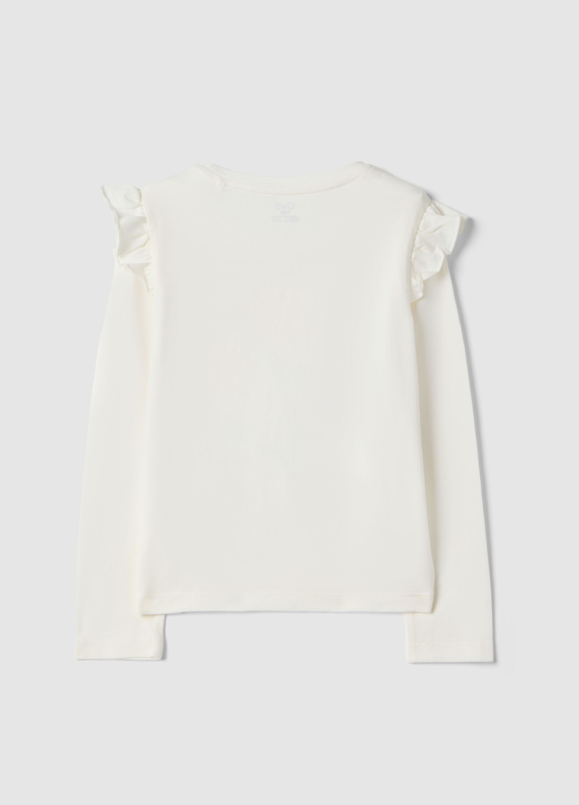 Girl's white stretch cotton T-shirt with floral embroidery