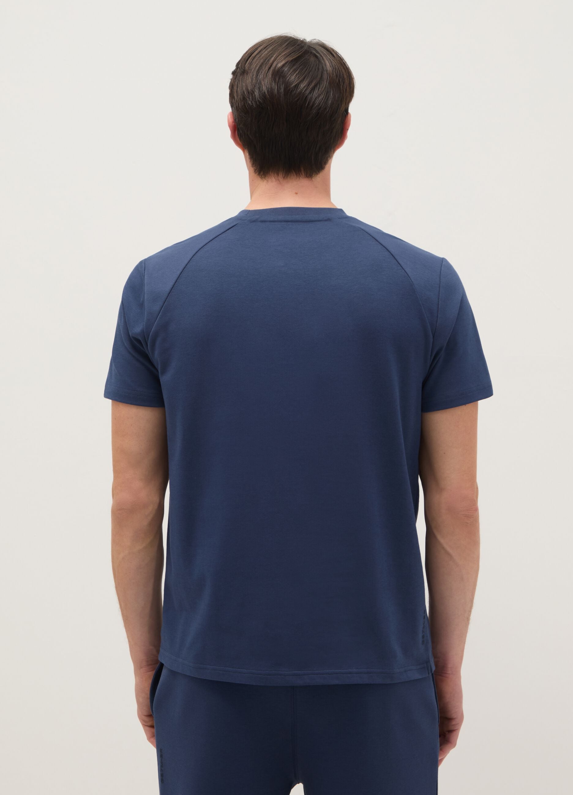 Blue Cotton Blend Crew Neck T-shirt Regular Fit