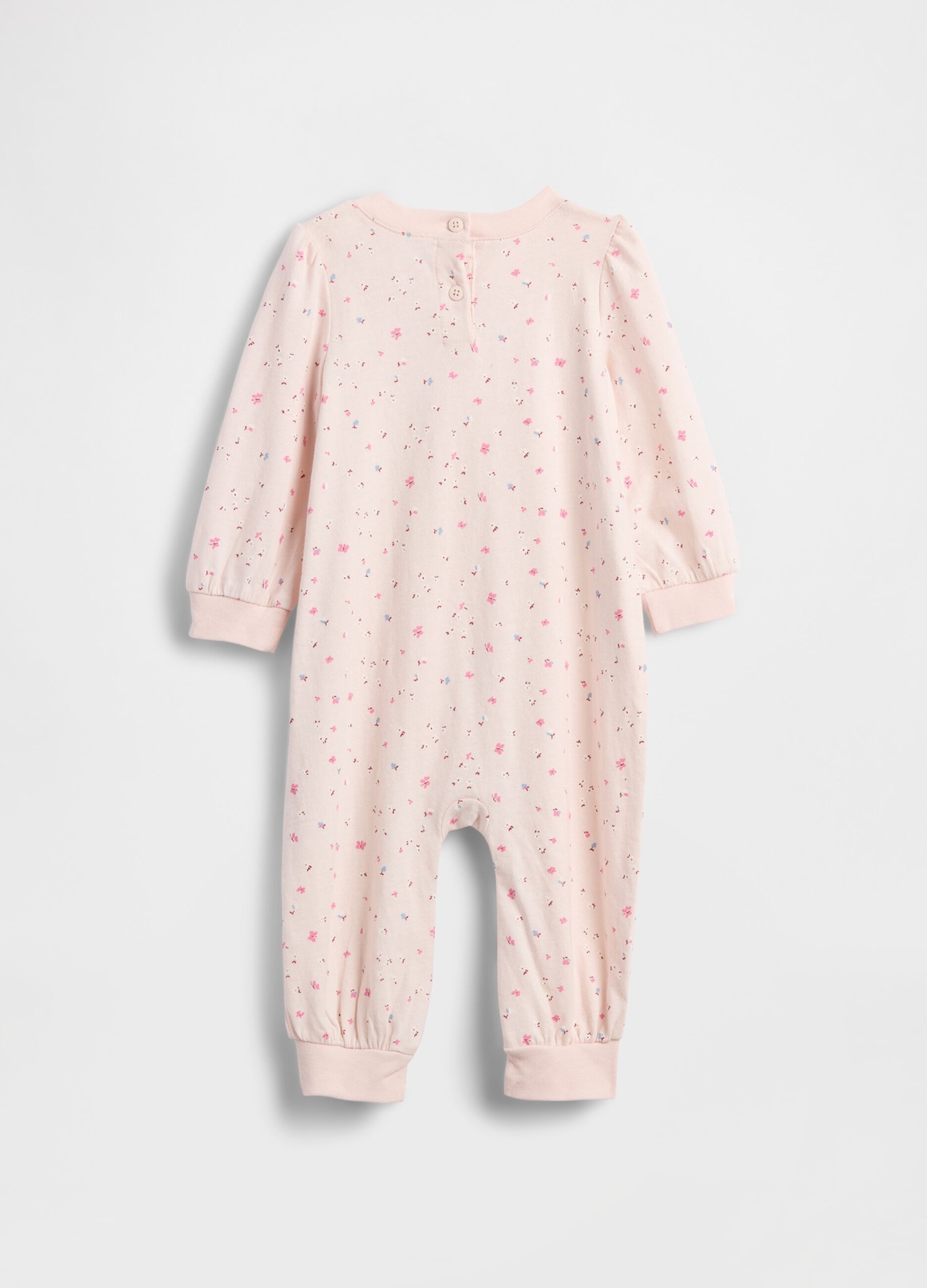 Pink cotton jumpsuit with print