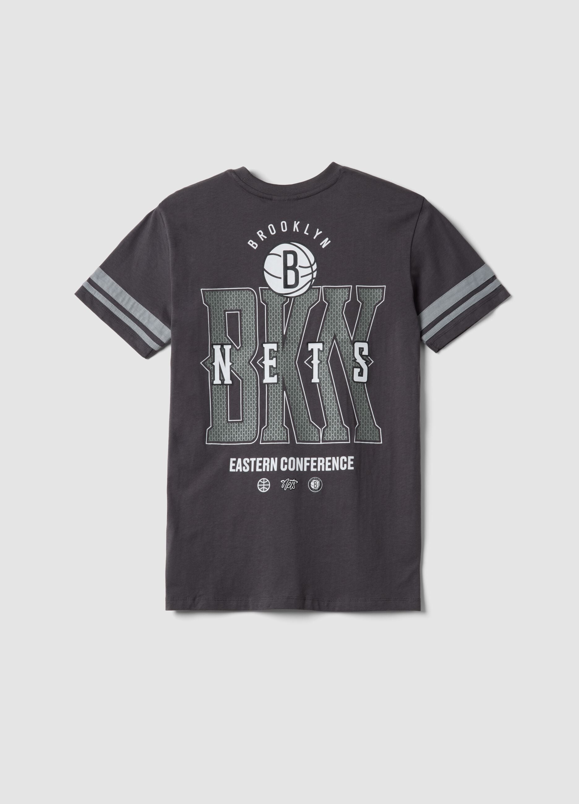 Boy's grey pure cotton t-shirt relaxed fit Brooklyn Nets