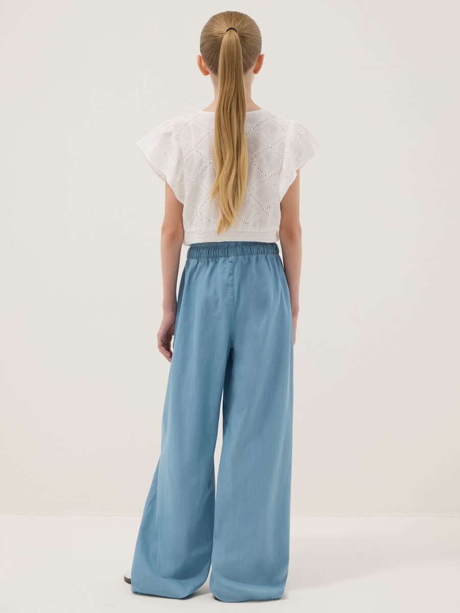 Girls&rsquo; light blue pure cotton wide-leg denim trousers_1