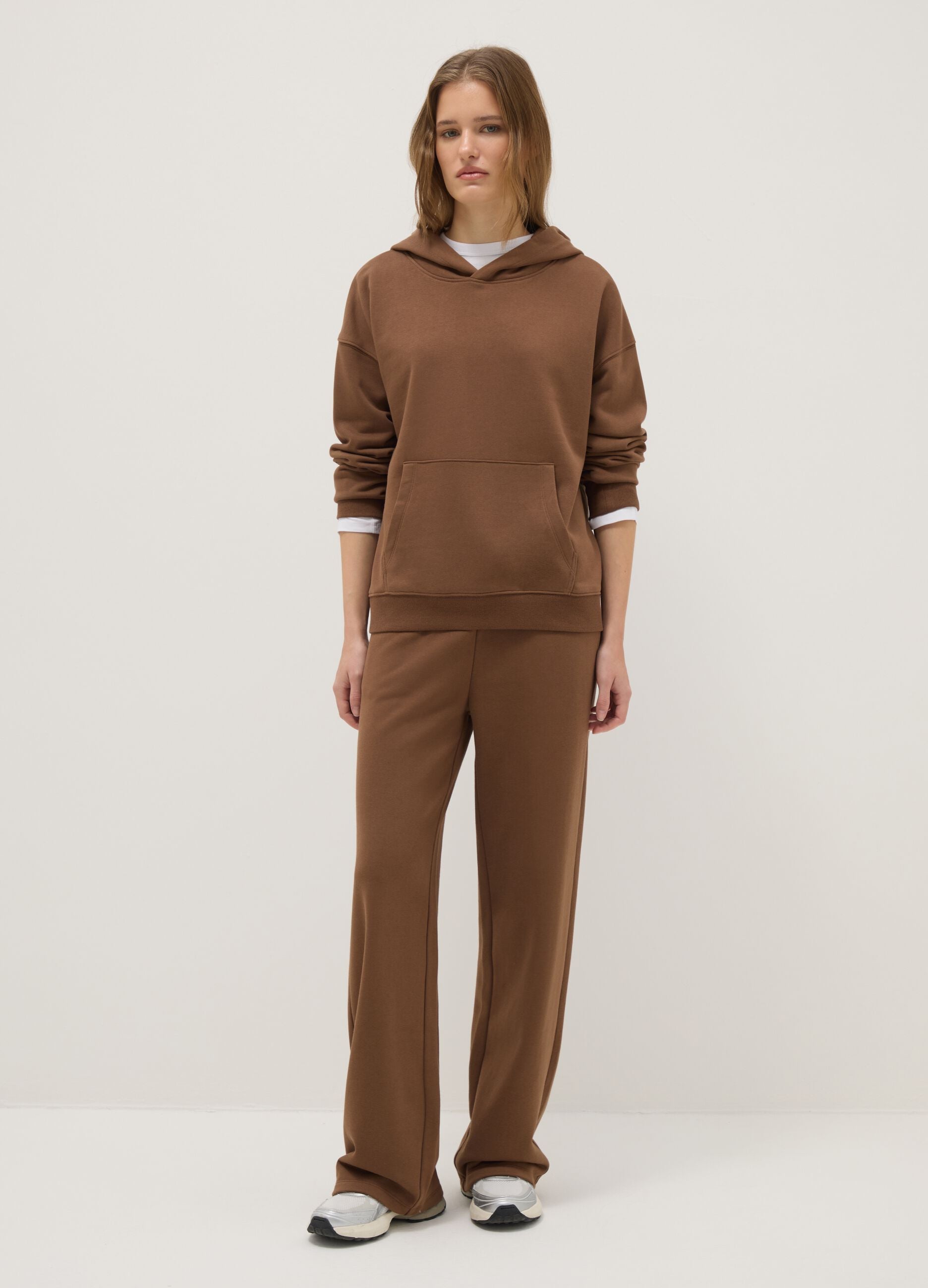 Brown cotton blend hoodie regular fit