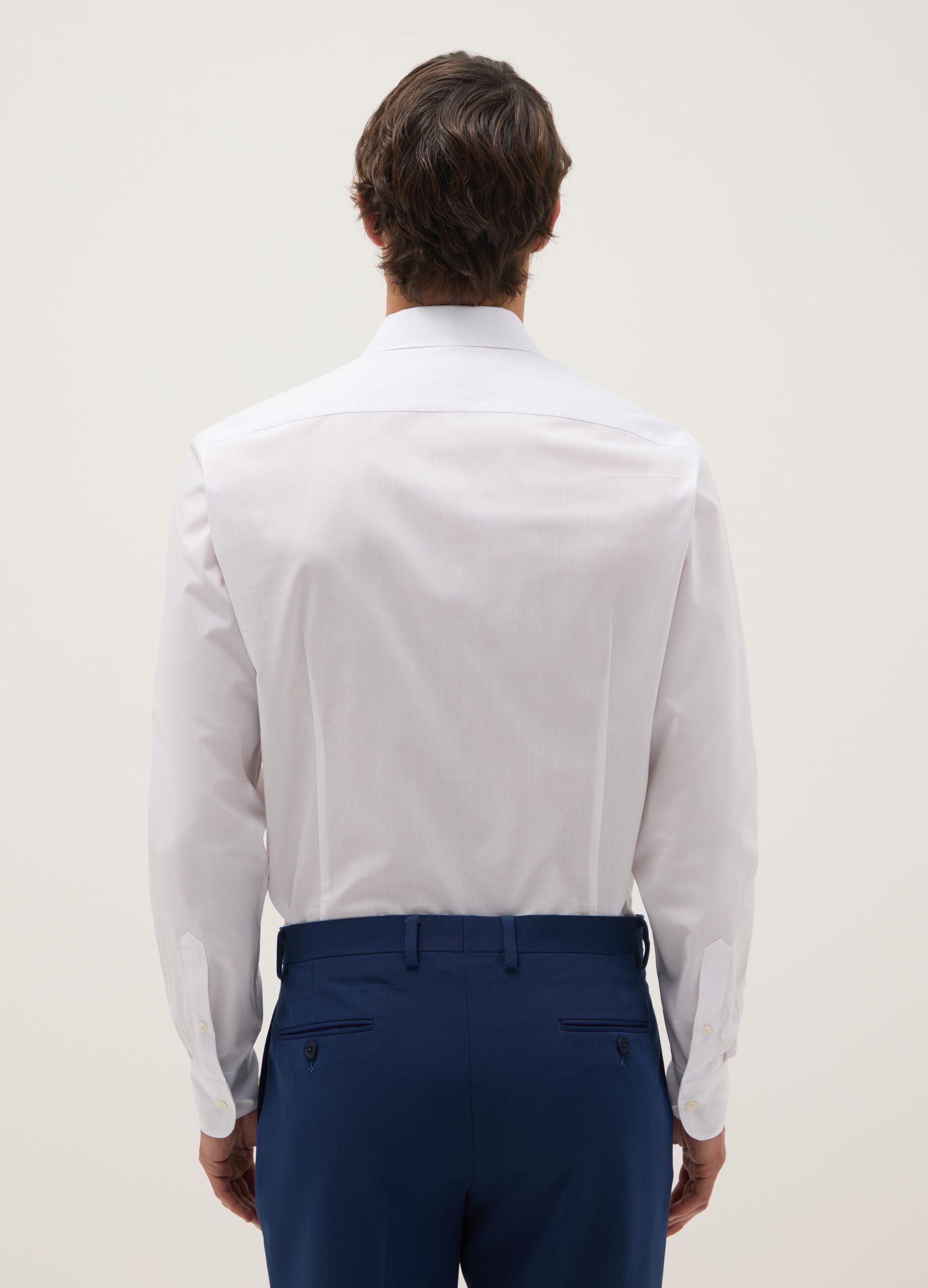 White cotton blend slim fit shirt