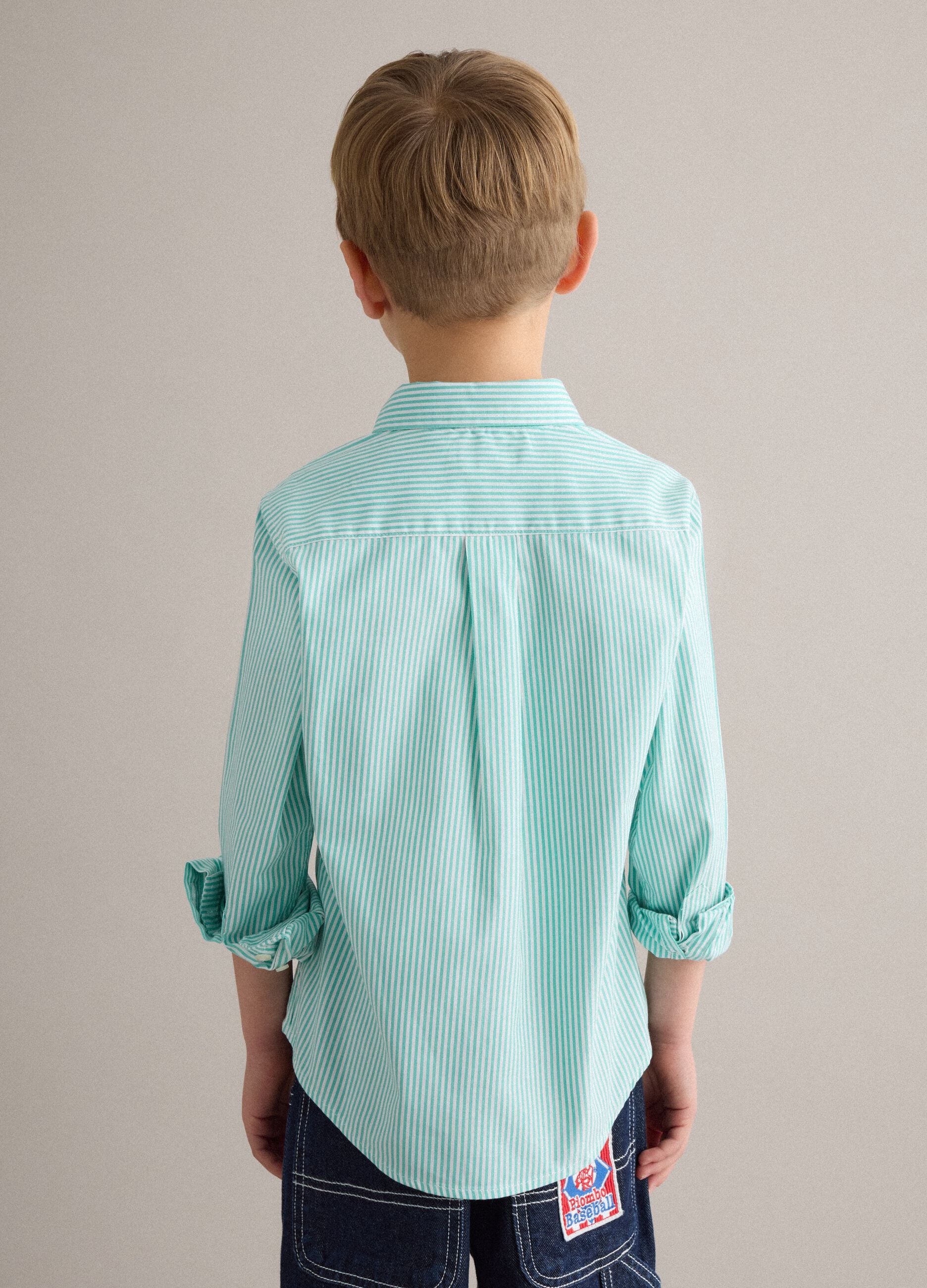 Boy's regular fit multicolour striped pure cotton shirt
