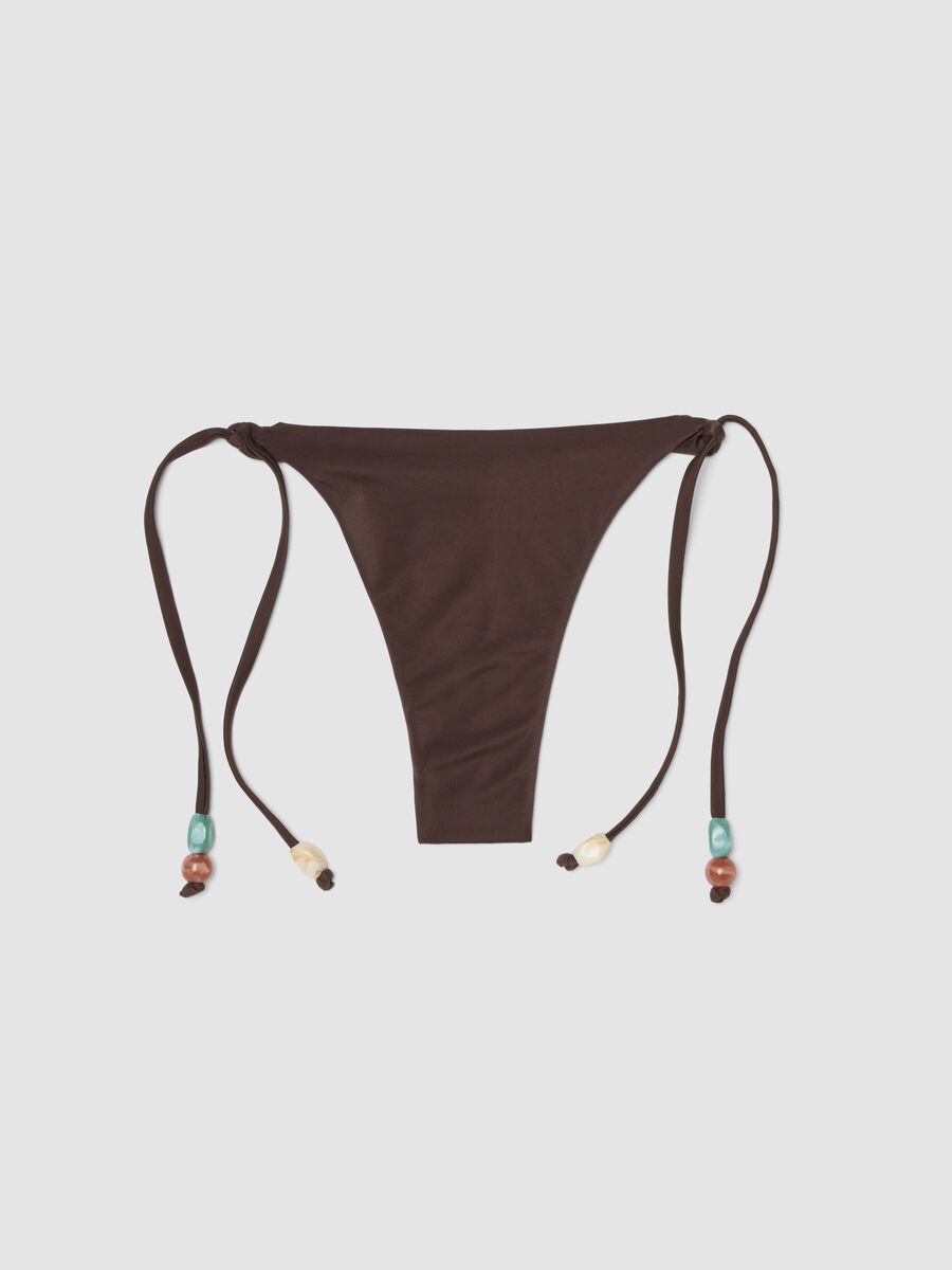 Brown stretch bikini bottoms with side ties and beads_4