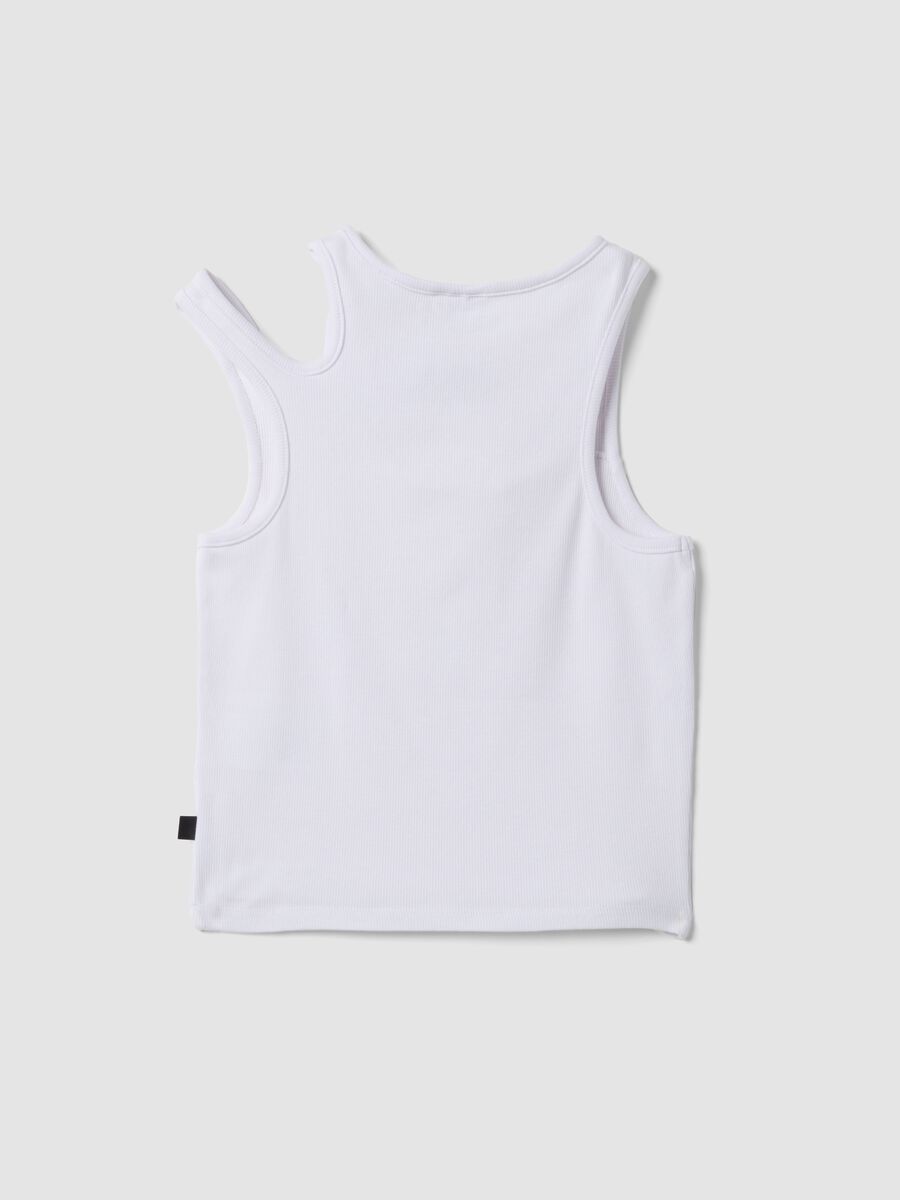 White stretch cotton tank top with asymmetric straps_4