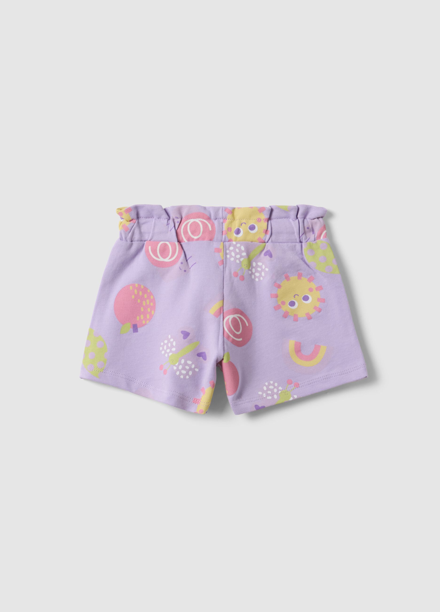 Girls' Regular Fit Purple Pure Cotton Shorts with Prints