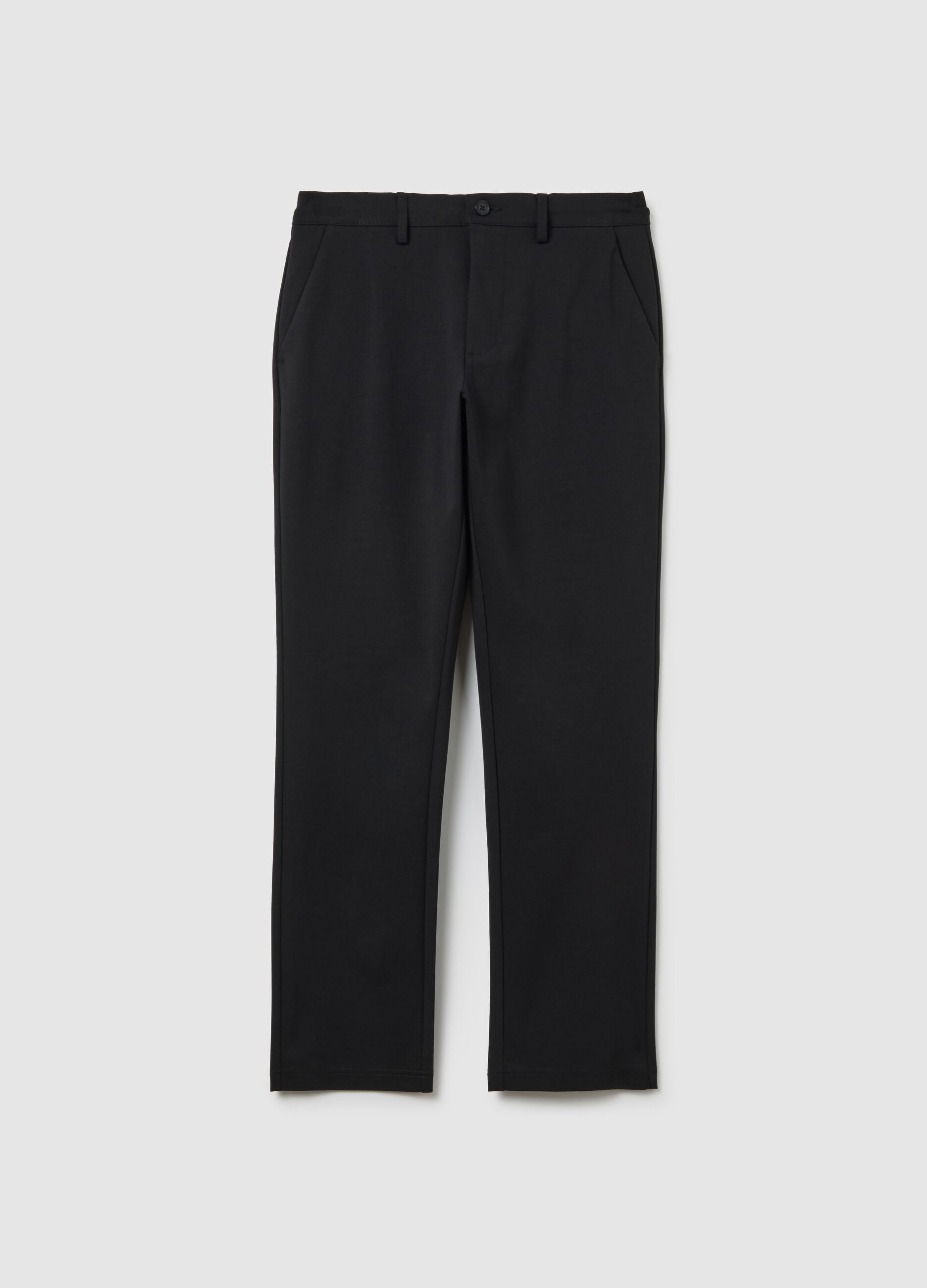 Black cotton blend regular fit chinos