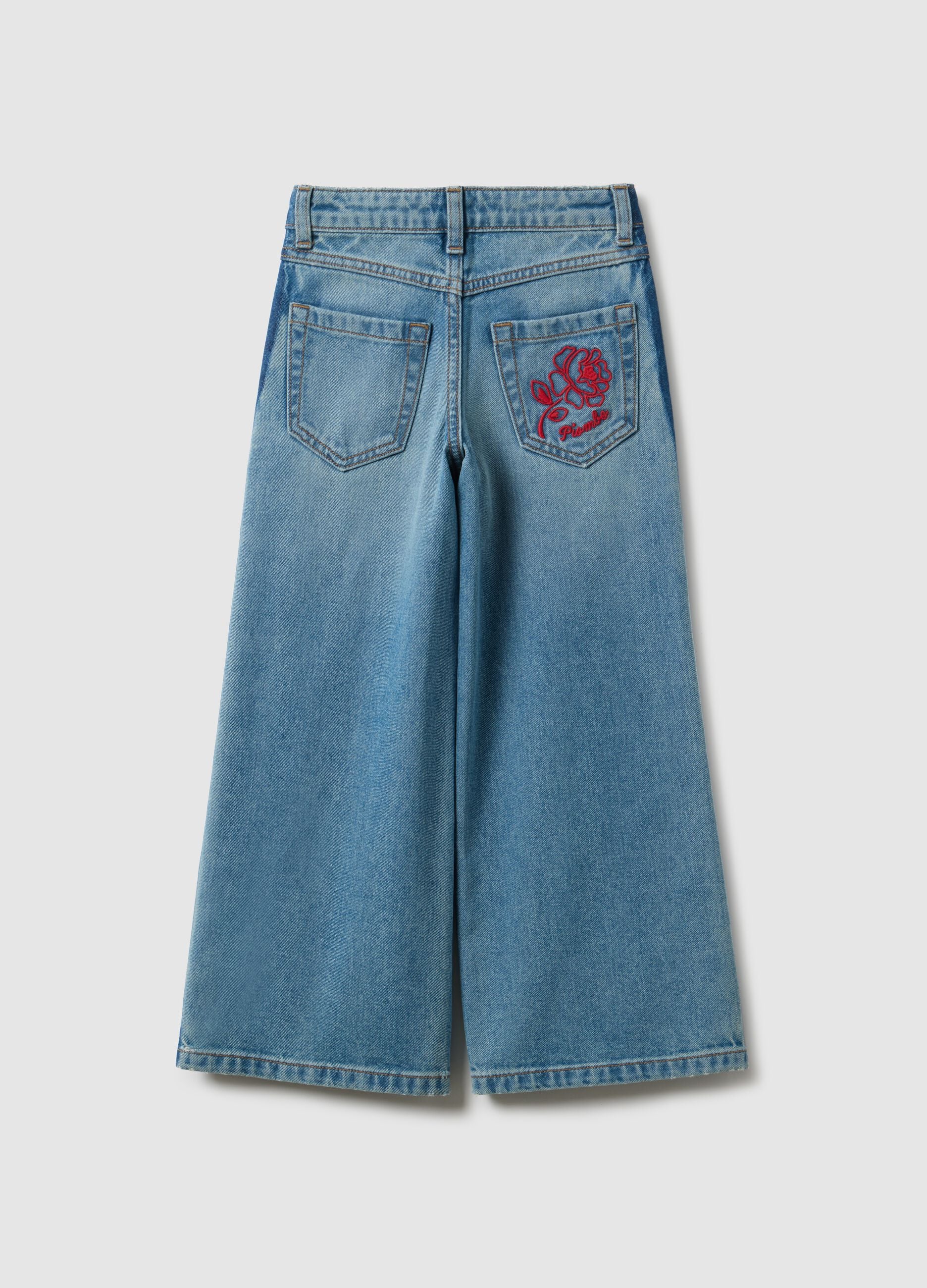 Girls' wide leg pure cotton blue jeans