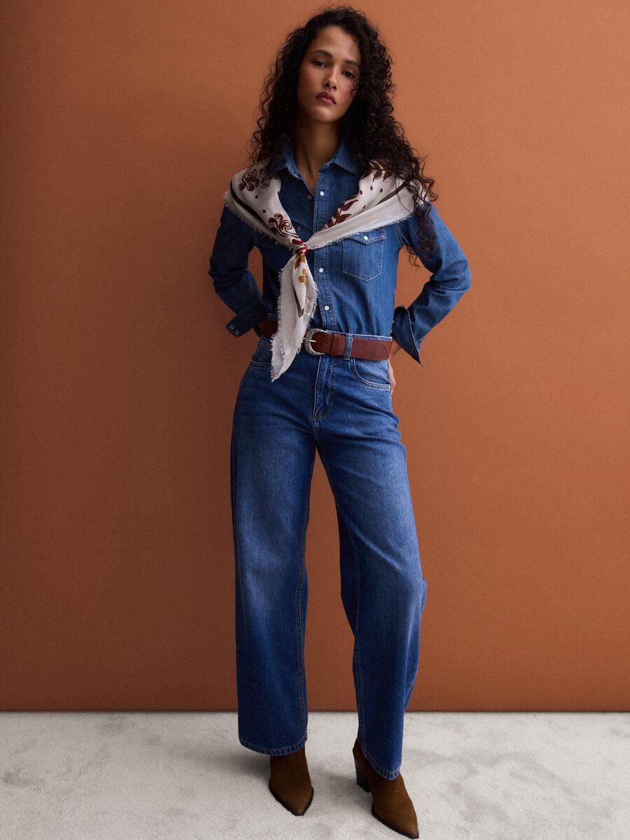 Blue pure cotton denim shirt, regular fit_2