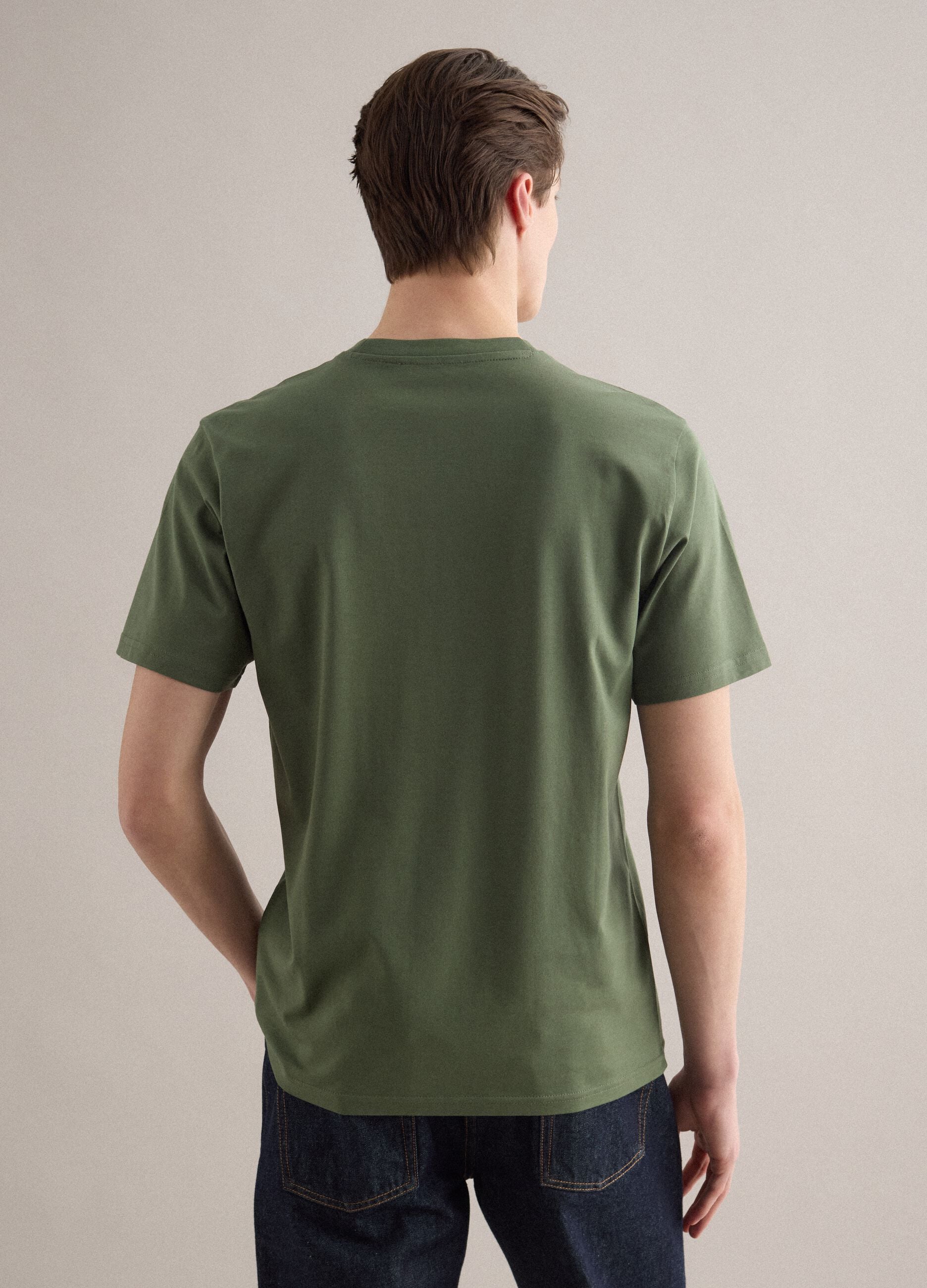 Green pure cotton crew neck T-shirt relaxed fit