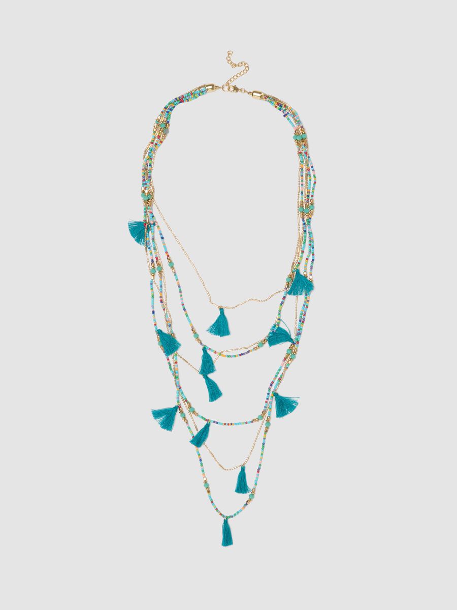 Multicolour necklace with light-blue tassels_0