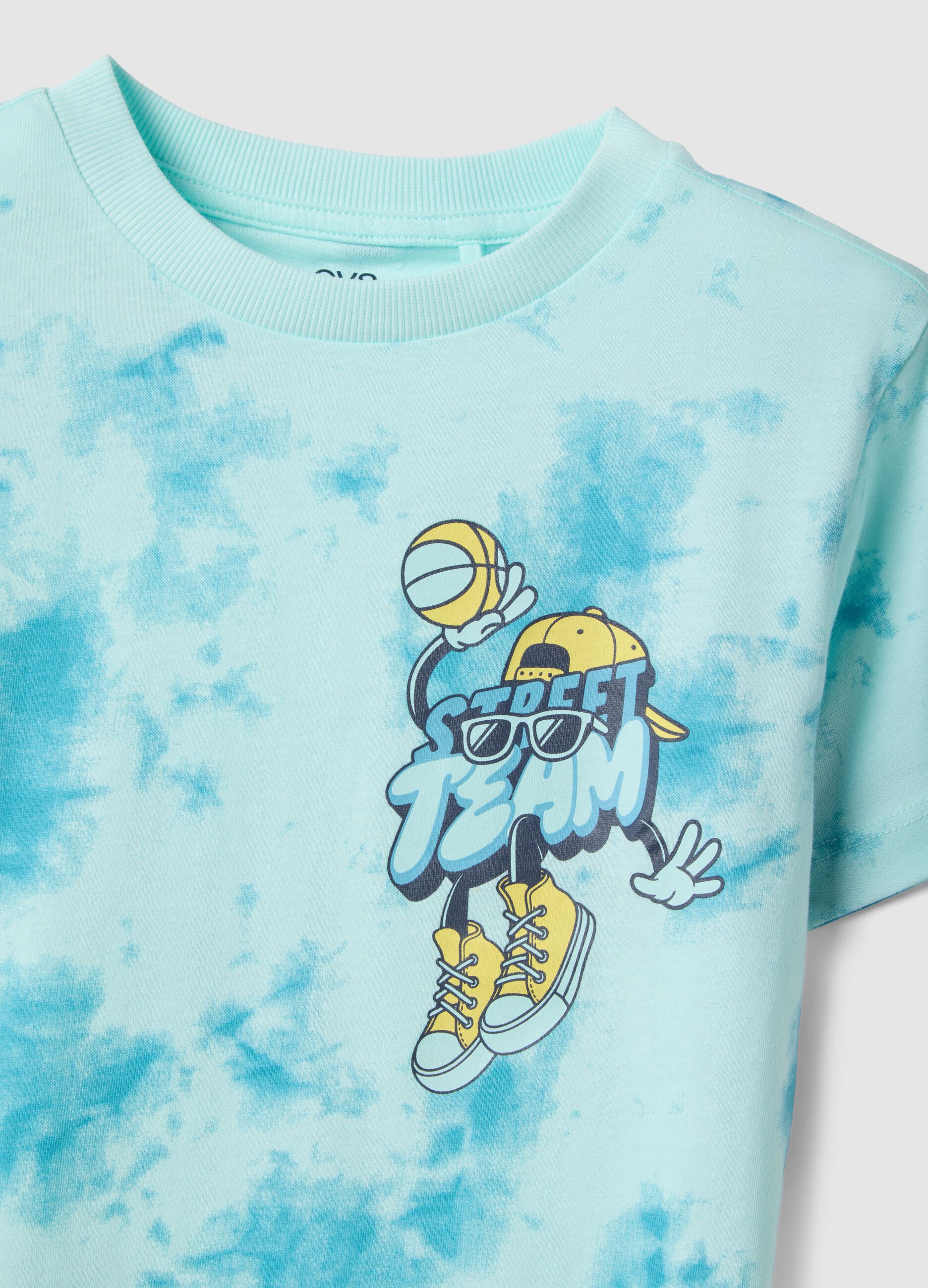T-shirt in puro cotone azzurro TieDye da bambino regular fit
