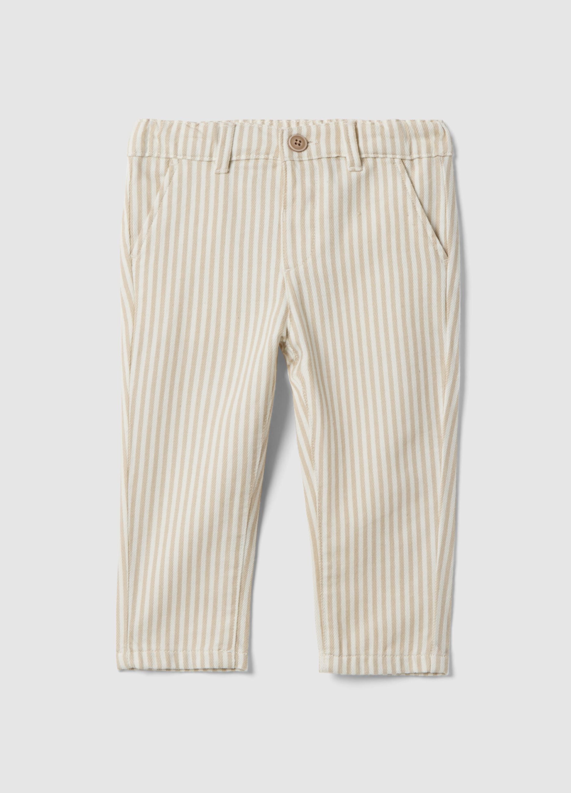 Children's Regular Fit Multicolour Striped Pure Cotton Chino Trousers