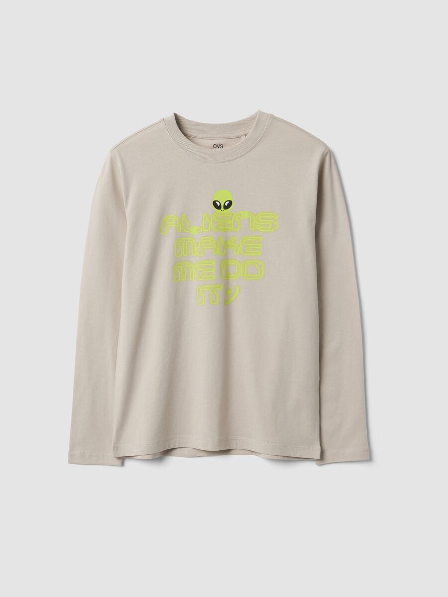 T-shirt grigia in puro cotone organico con stampa per ragazzo_0