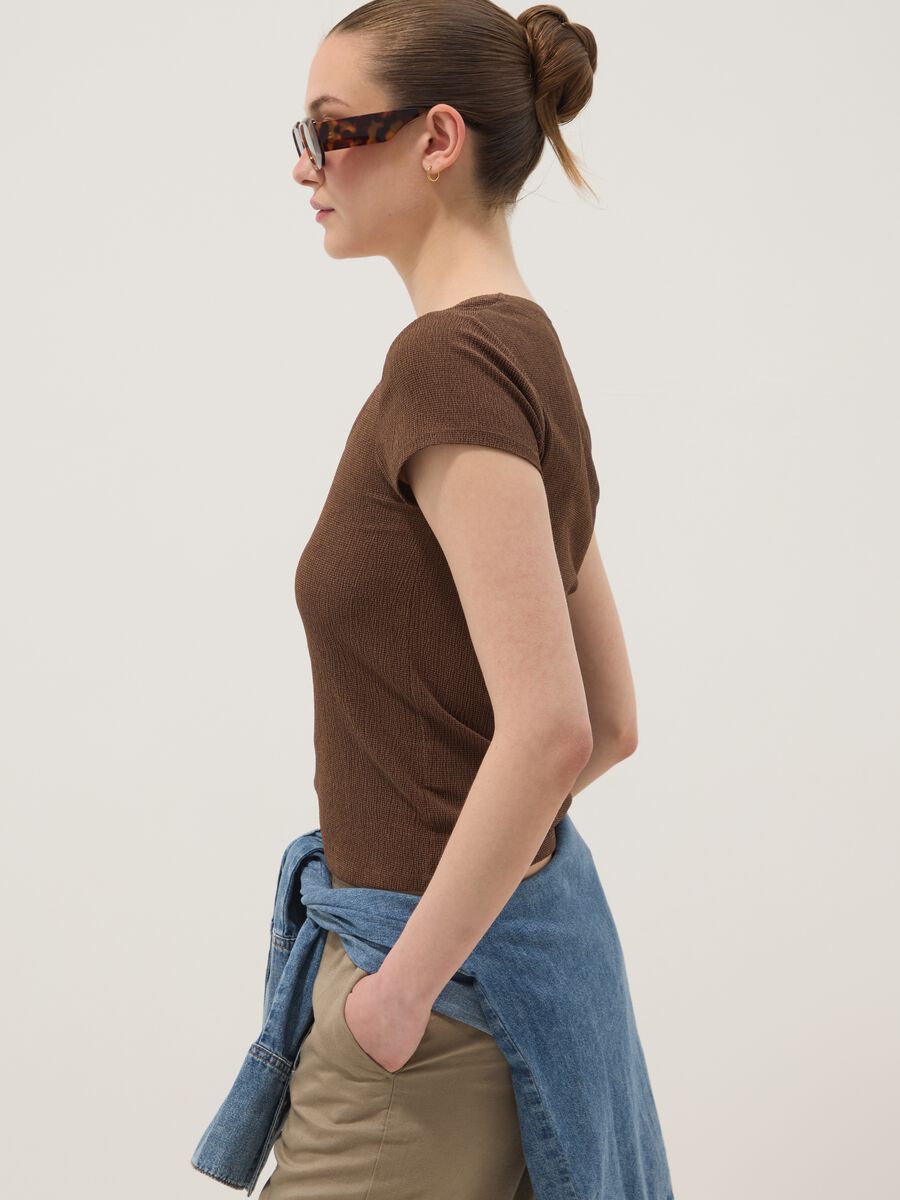 Brown stretch-fabric T-shirt_1