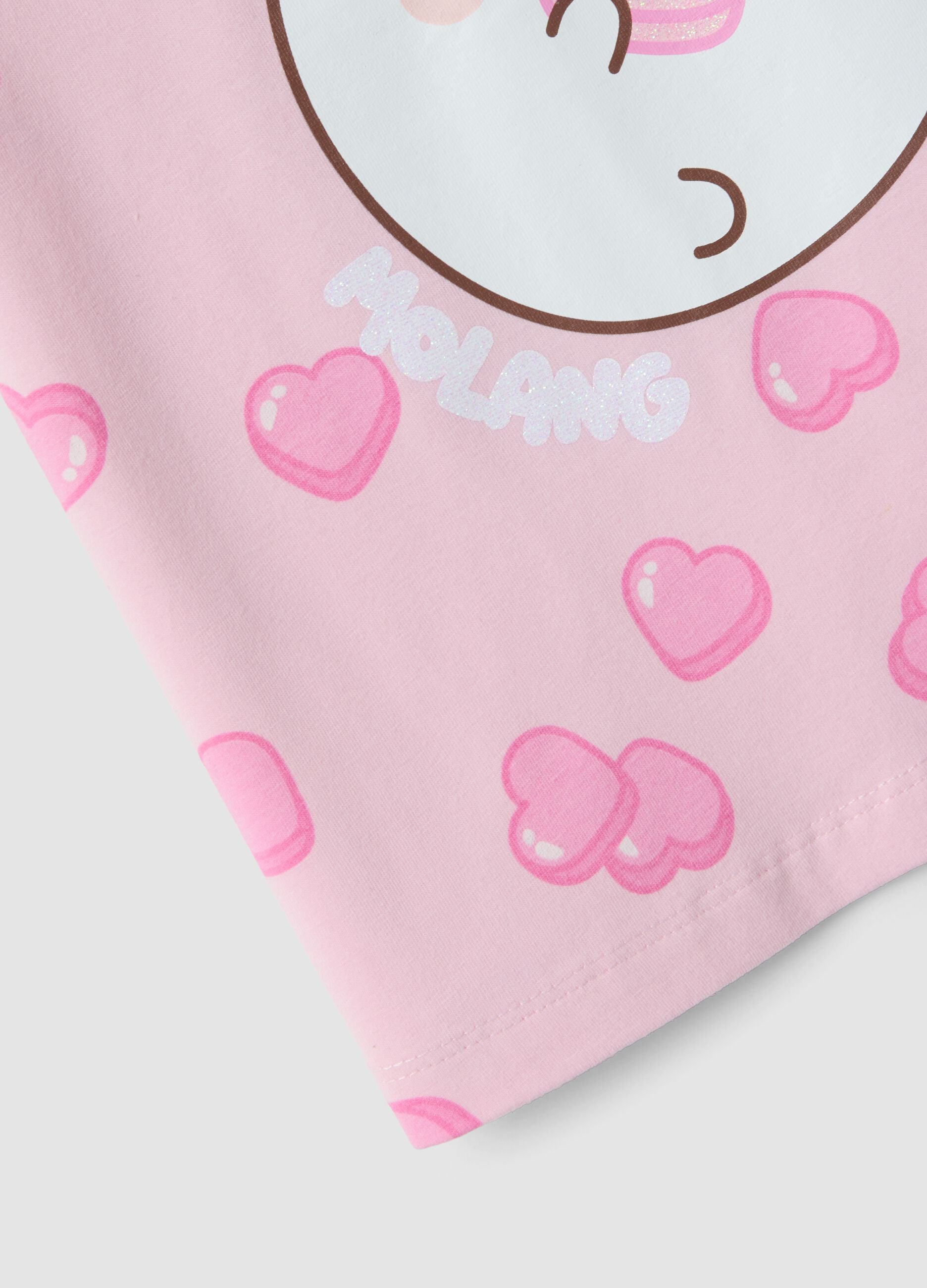 Pink stretch cotton T-shirt with print for girls