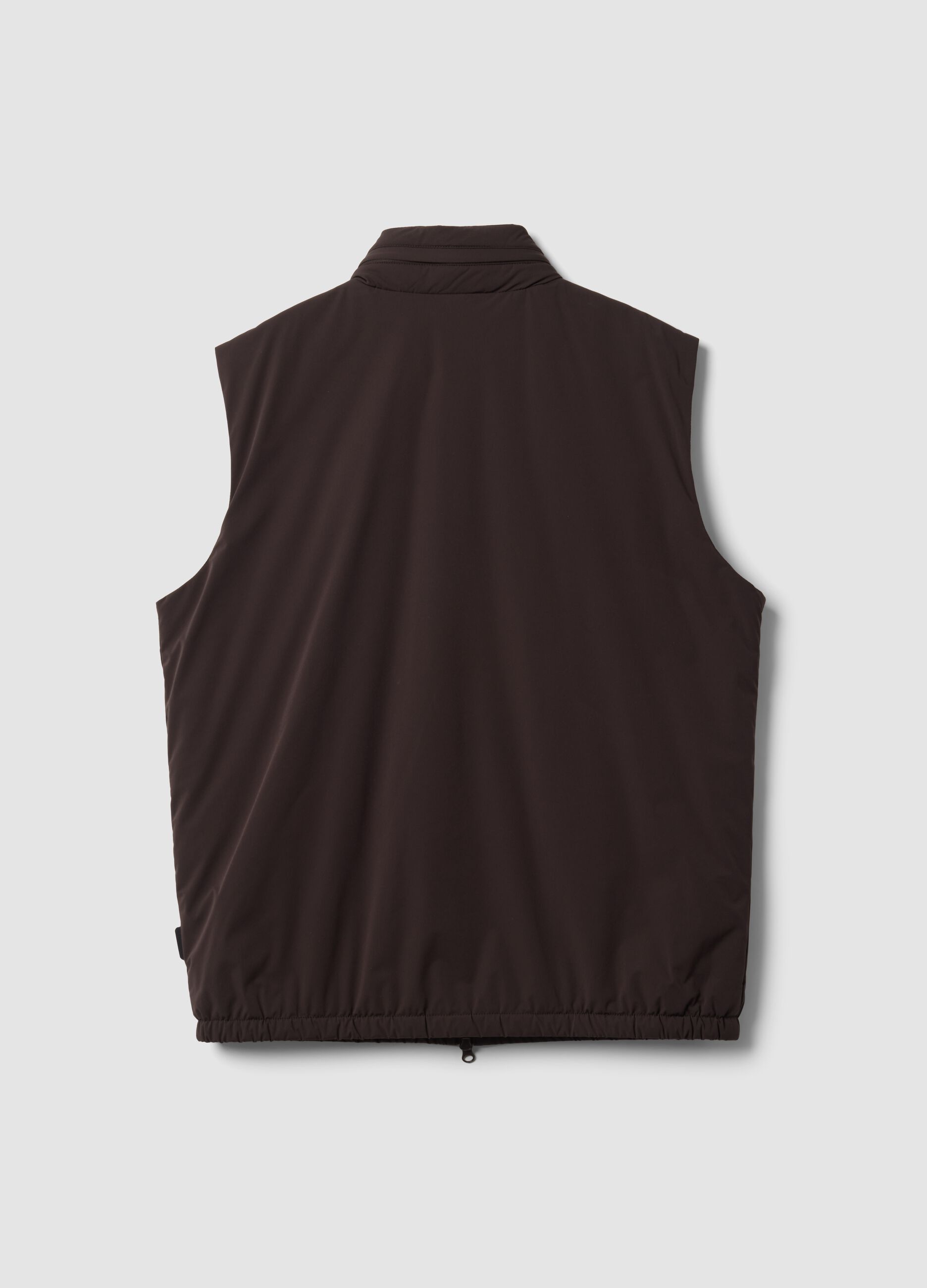 Brown stretch-fabric gilet with zip