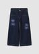 Blue straight-leg pure cotton jeans with floral embroidery for girls_3