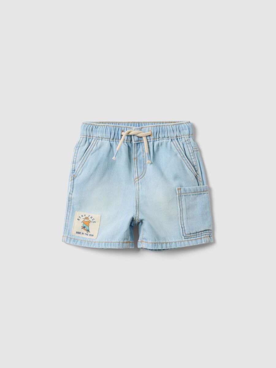 Blue pure cotton denim shorts for boys with regular fit_0