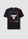 Black pure cotton T-shirt with Chicago Bulls print for boys_3