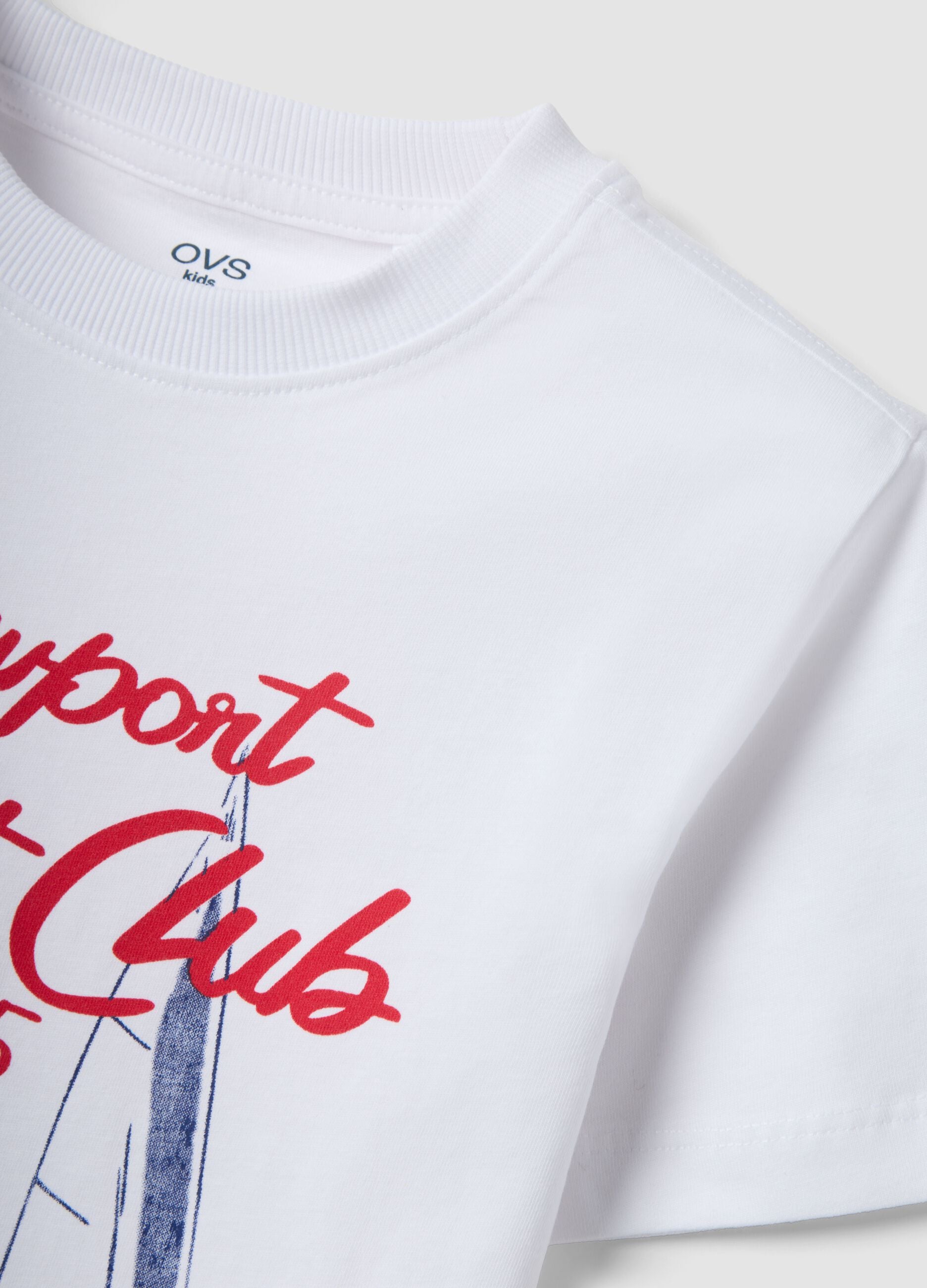 White pure cotton boys&rsquo; T-shirt with sailing print