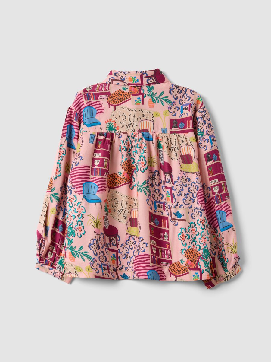 Pink pure viscose patterned shirt with classic collar for girls_5