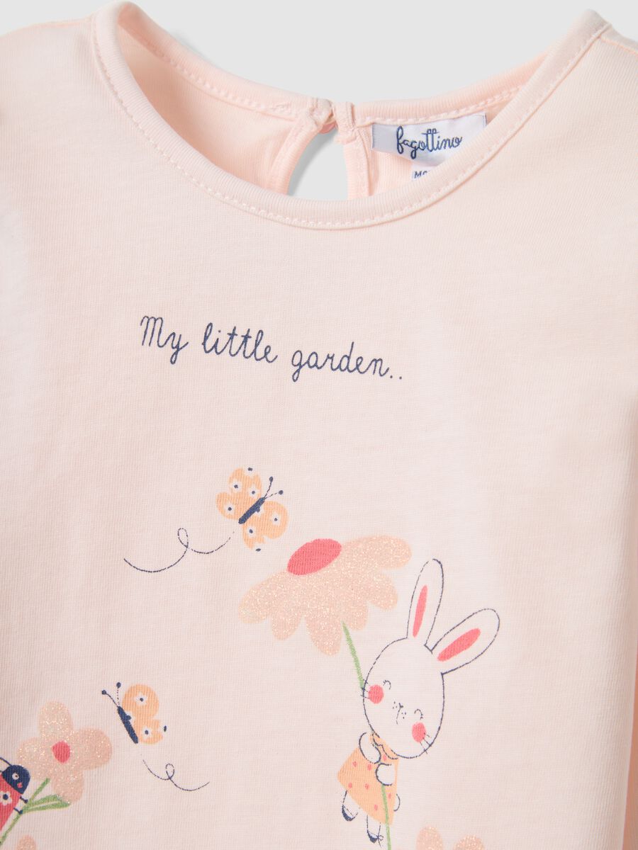 Long-sleeve pink cotton T-shirt for girls with prints_2