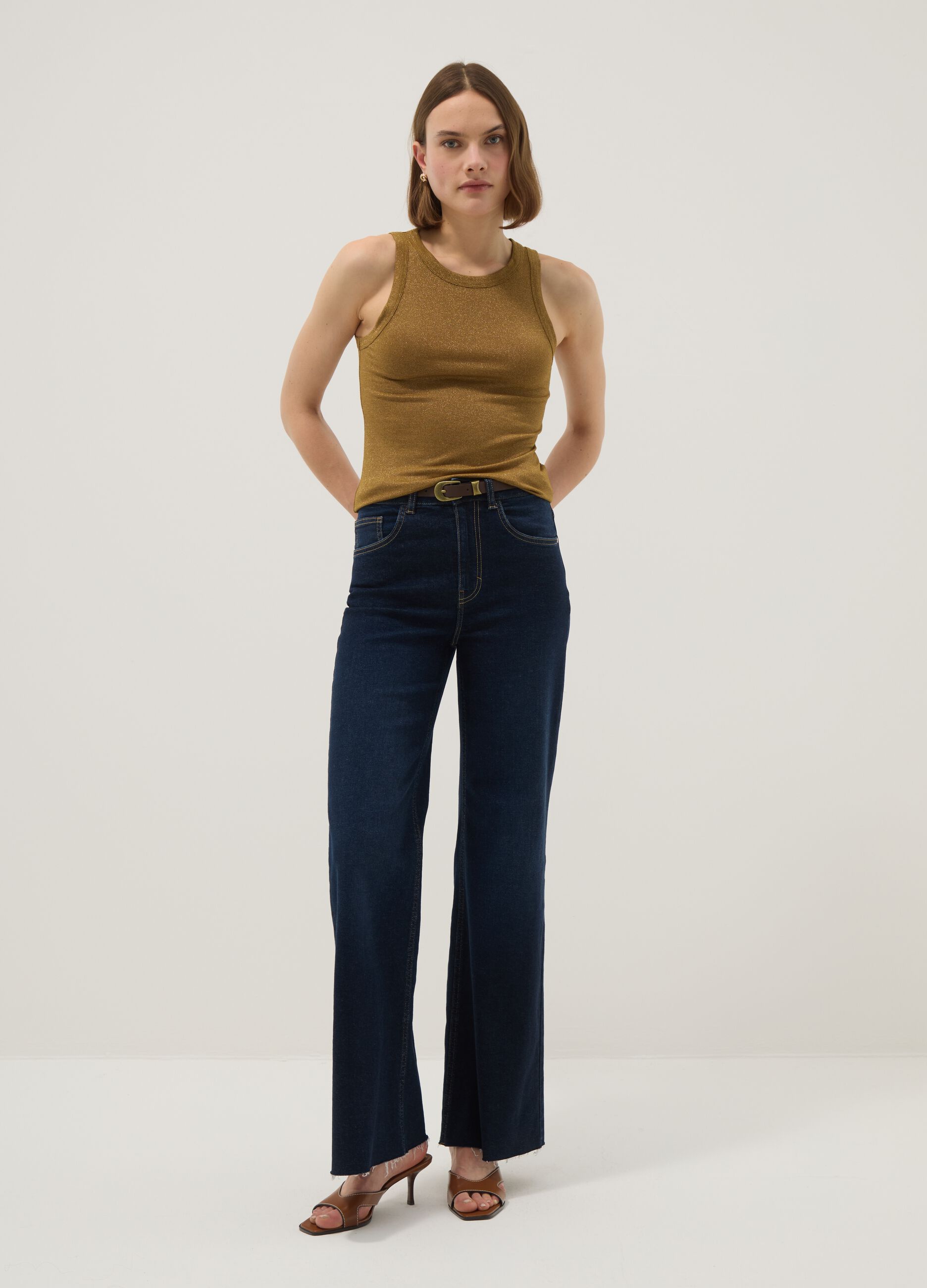 Yellow glitter top regular fit with thin straps