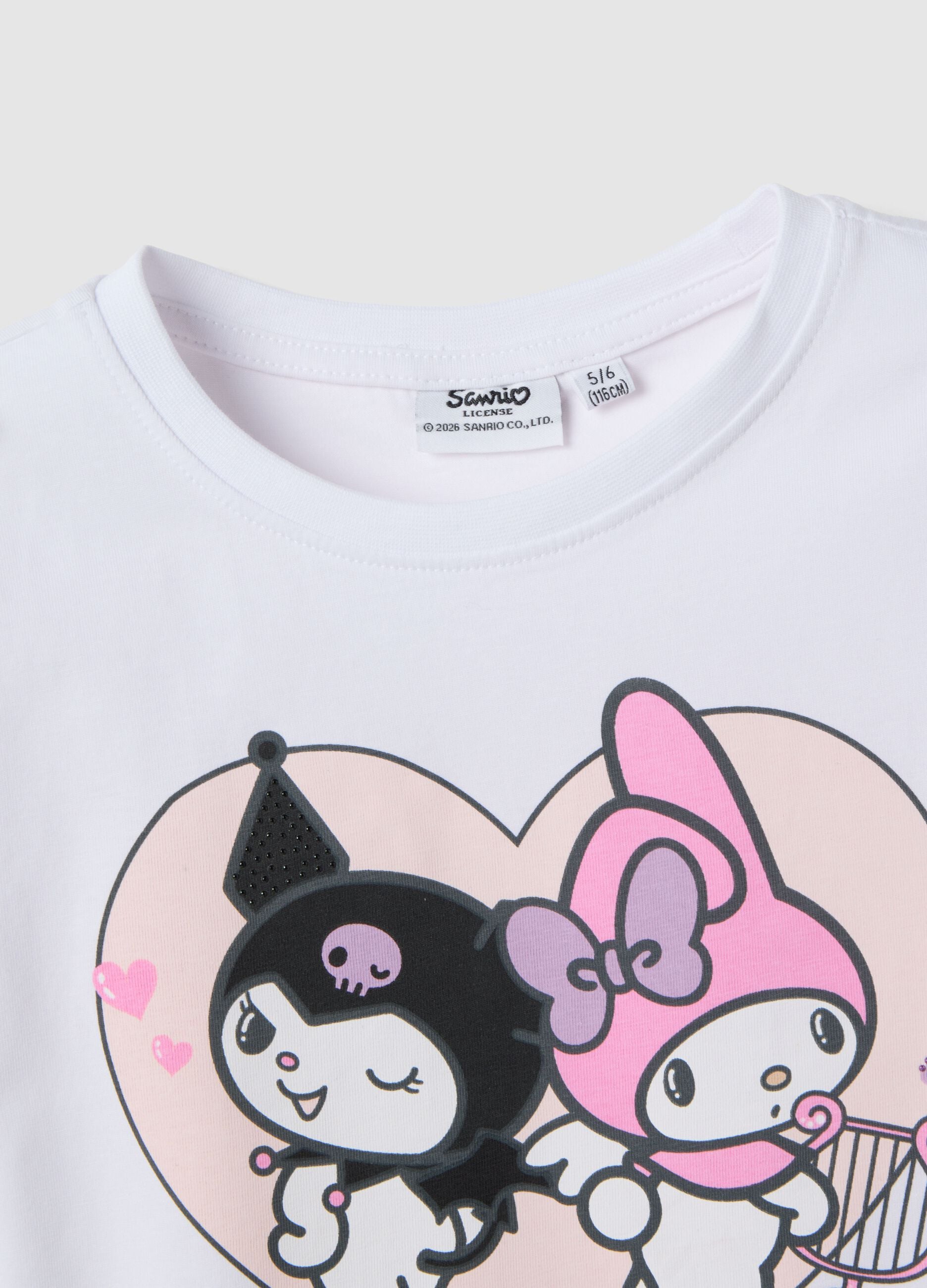 Girls' Stretch Cotton White T-shirt with Kuromi