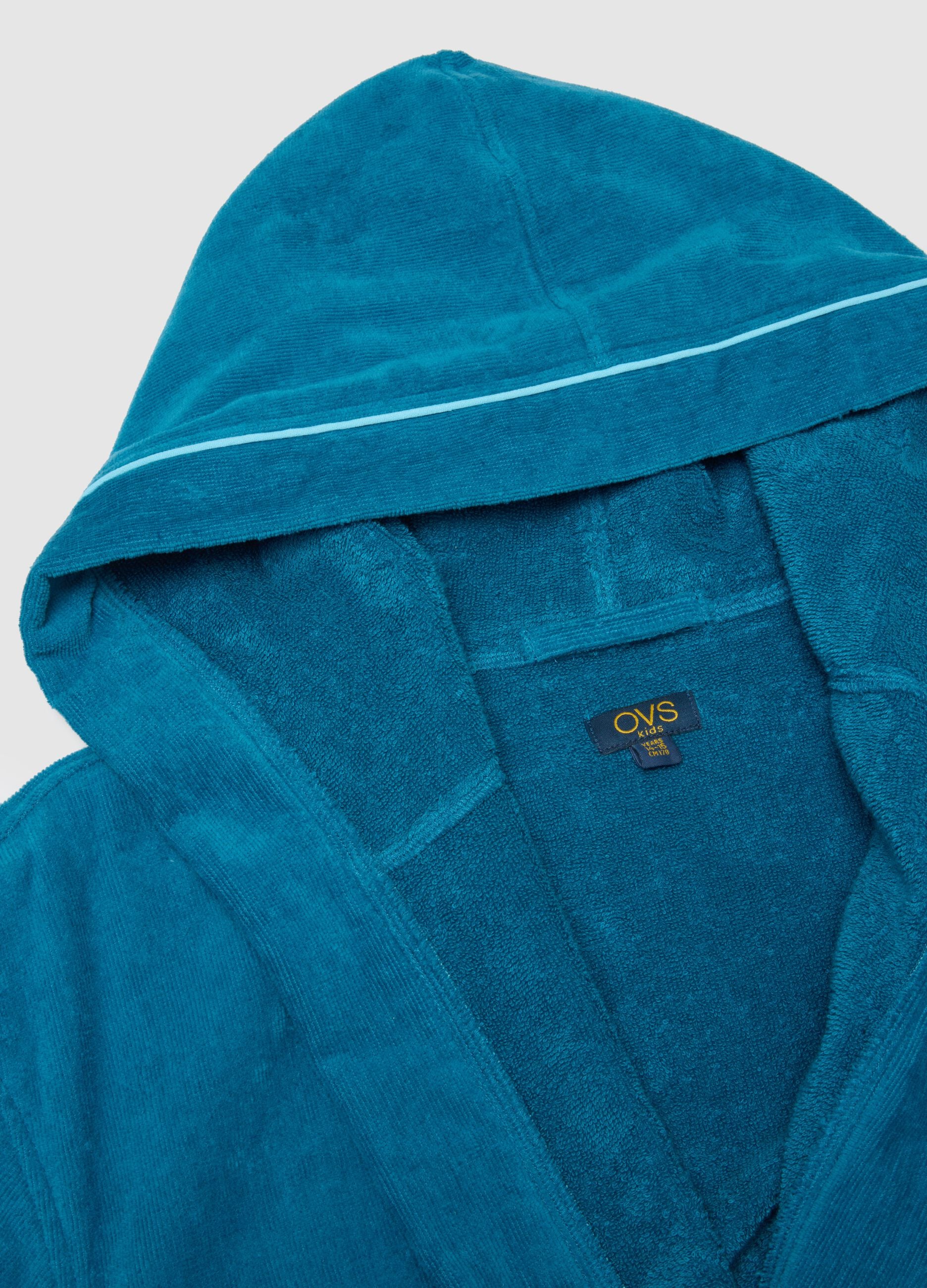 Boys' Pure Cotton Blue Bathrobe with Hood