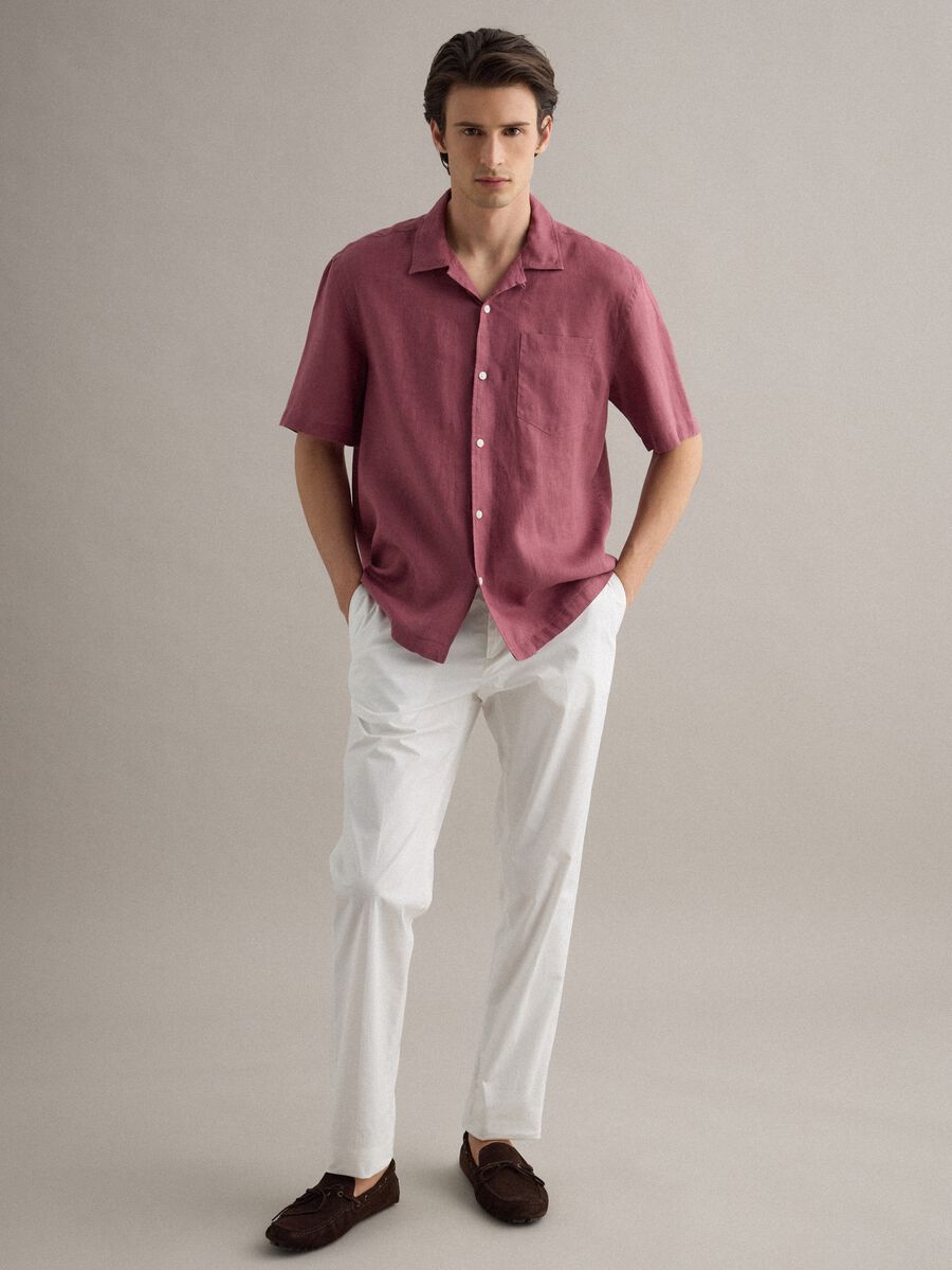 Regular fit pink short sleeve pure linen shirt with pocket_2