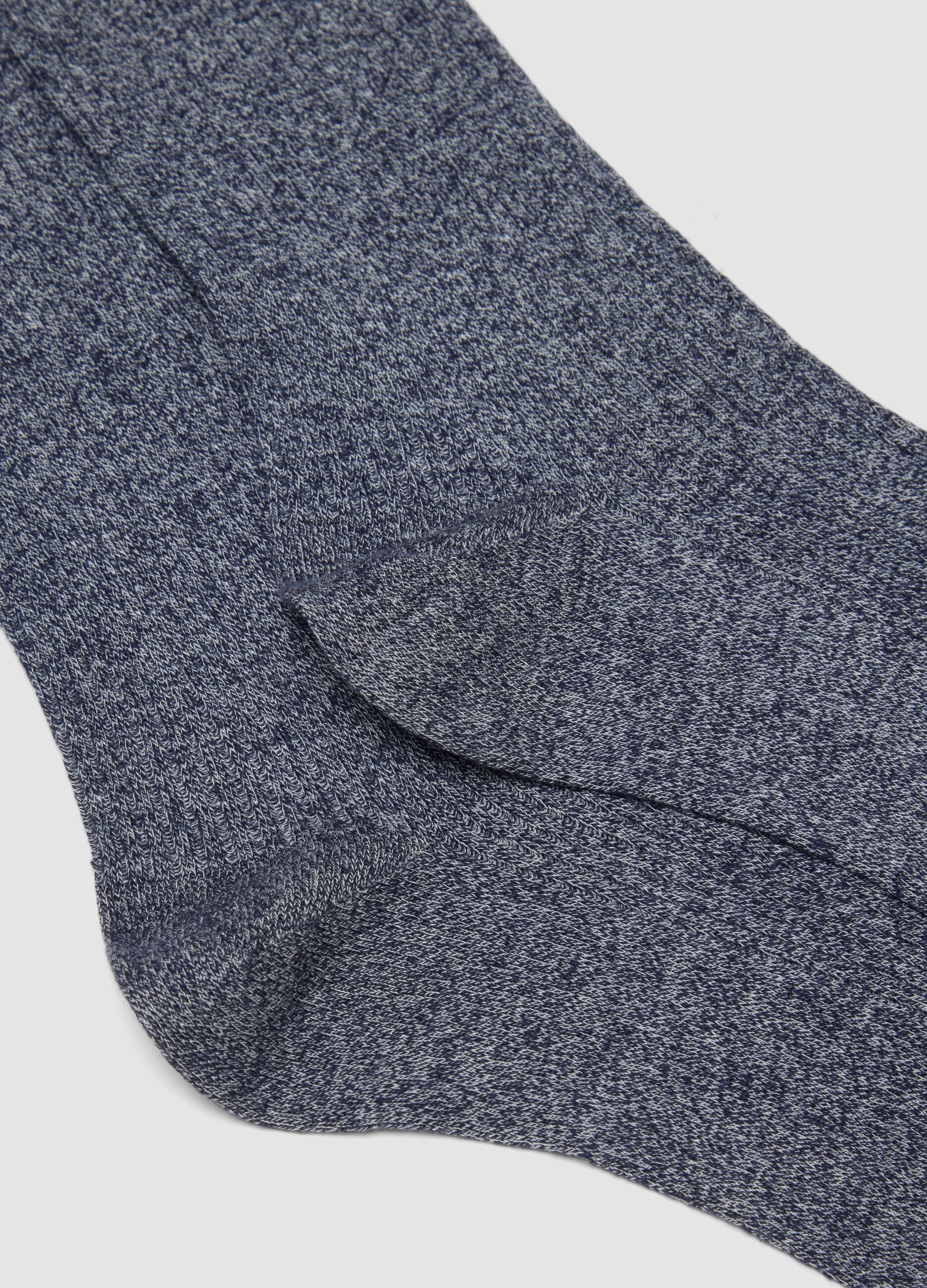 Long blue socks in a stretch cotton and linen blend