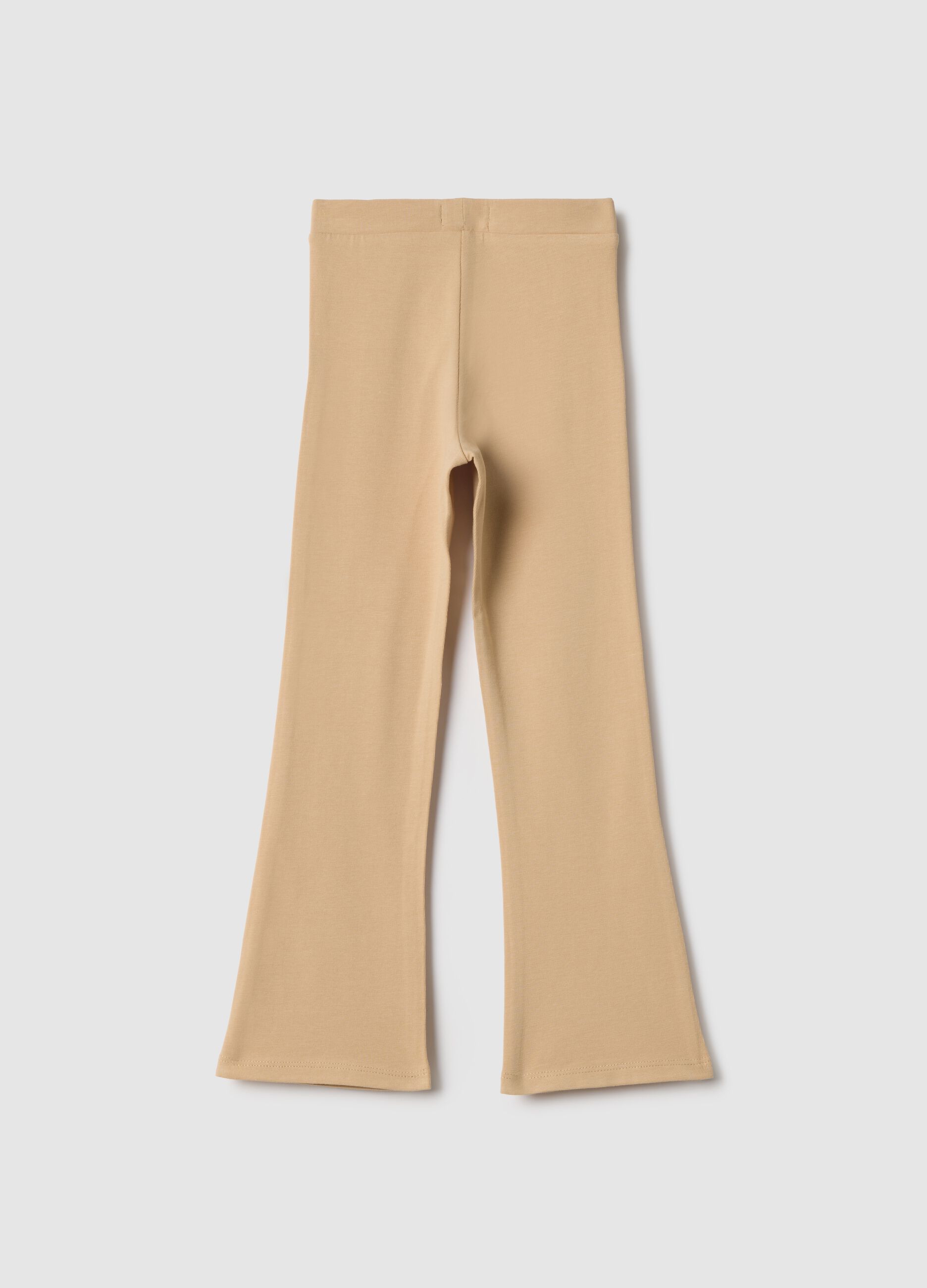 Girls' beige stretch cotton flare fit leggings